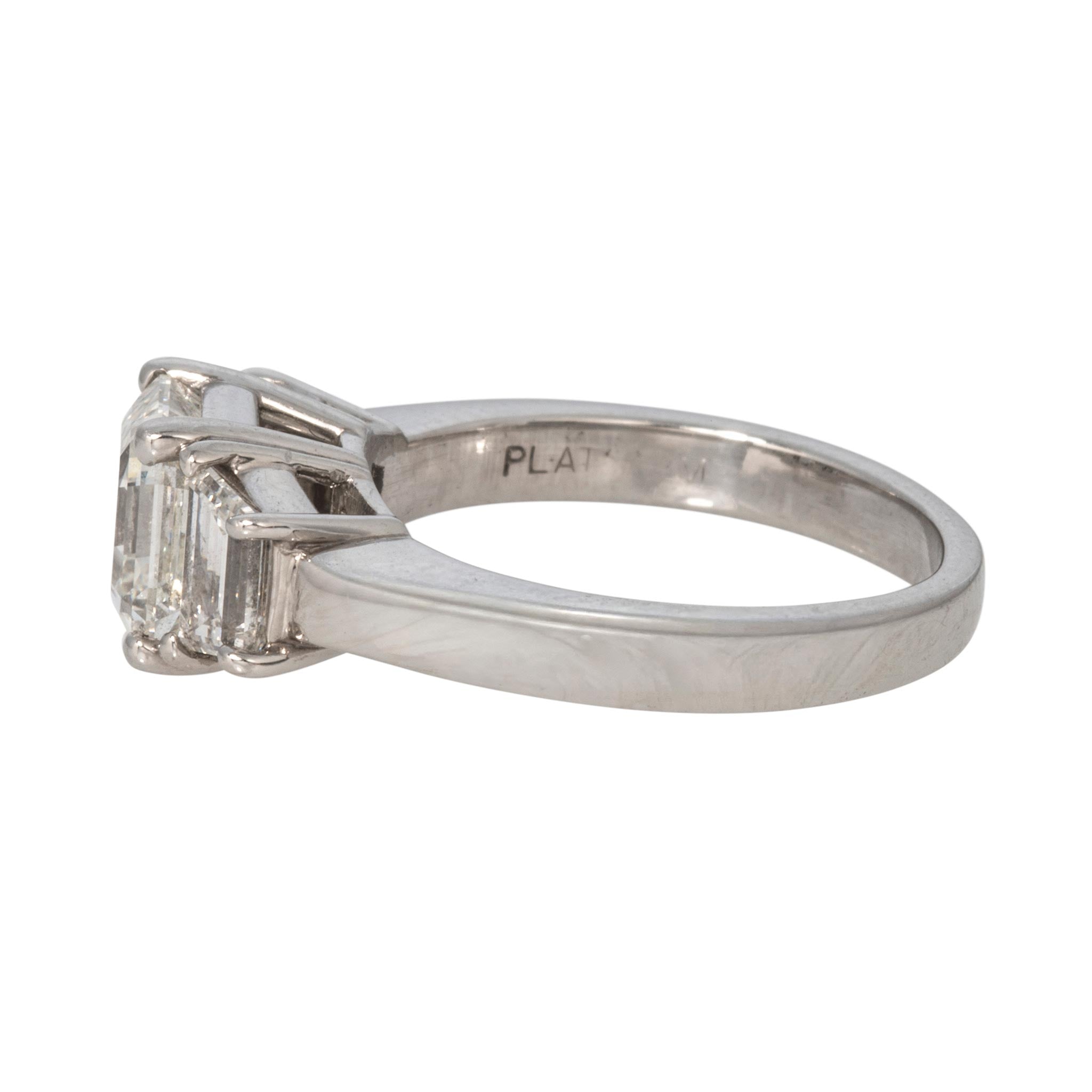 Estate 2ct Emerald-Cut Center & 1.2ctw Side Diamond Three-Stone Platinum Ring