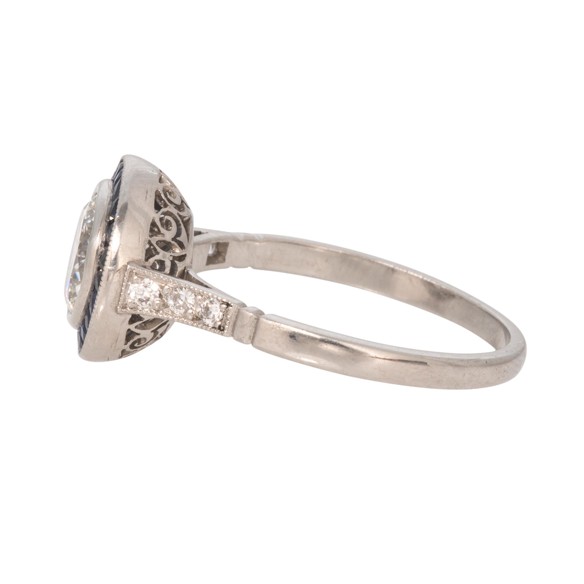 Art Deco Style 1.40ct Diamond & Sapphire Platinum Ring