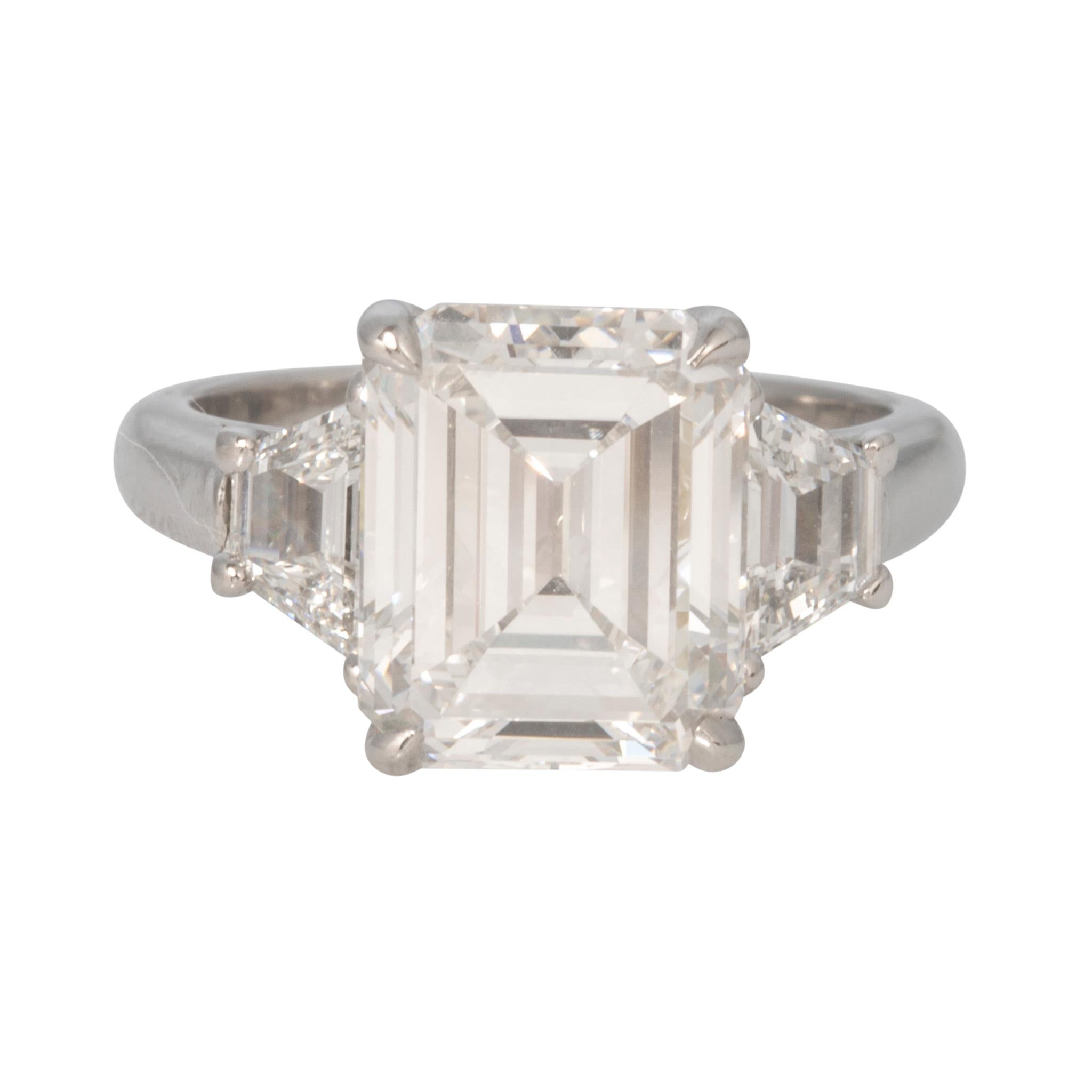 Estate 4.24ct Emerald-Cut Center & 1.4ctw Side Diamond Three-Stone Platinum Ring