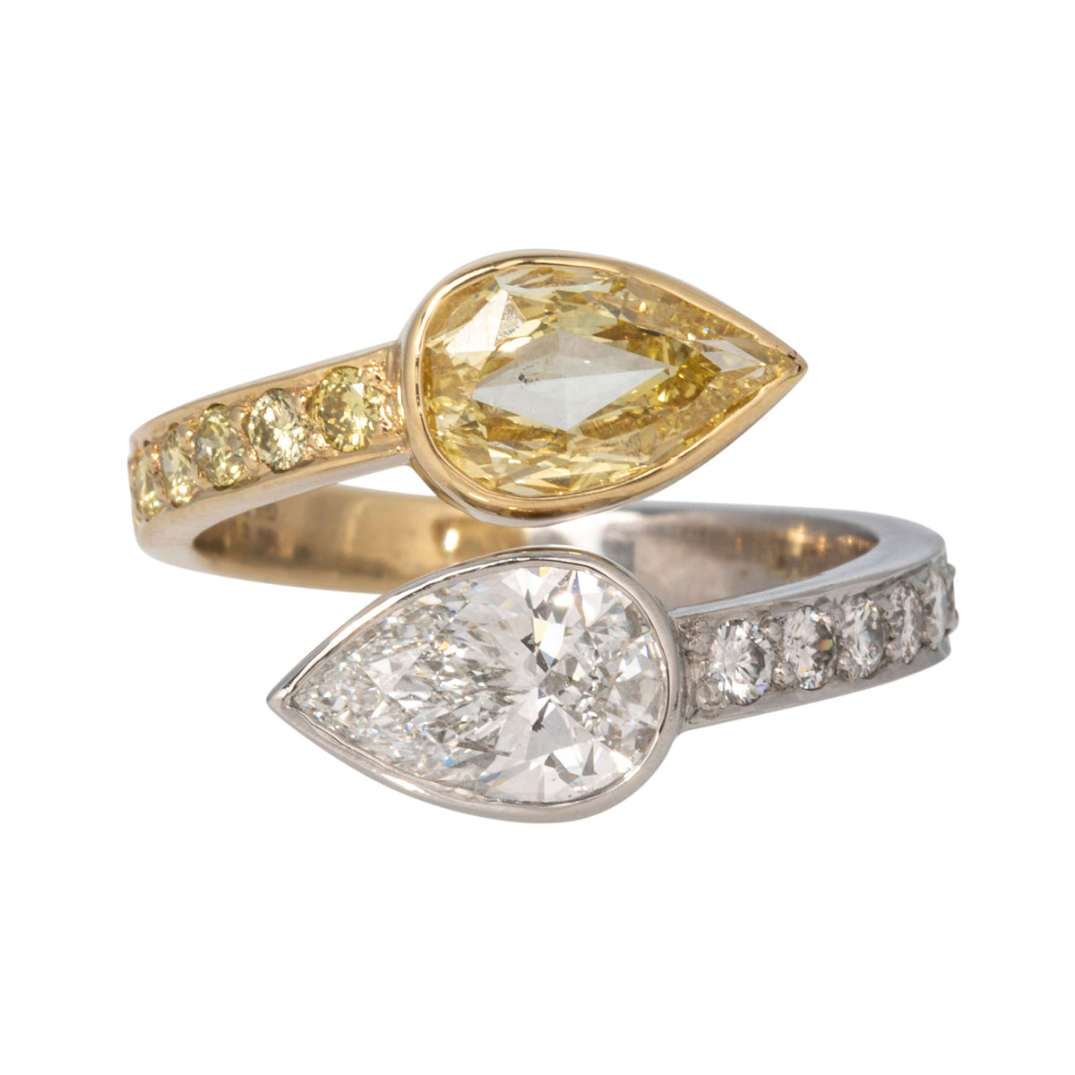 Estate Pear-Shape Yellow & White Diamond Toi et Moi Ring
