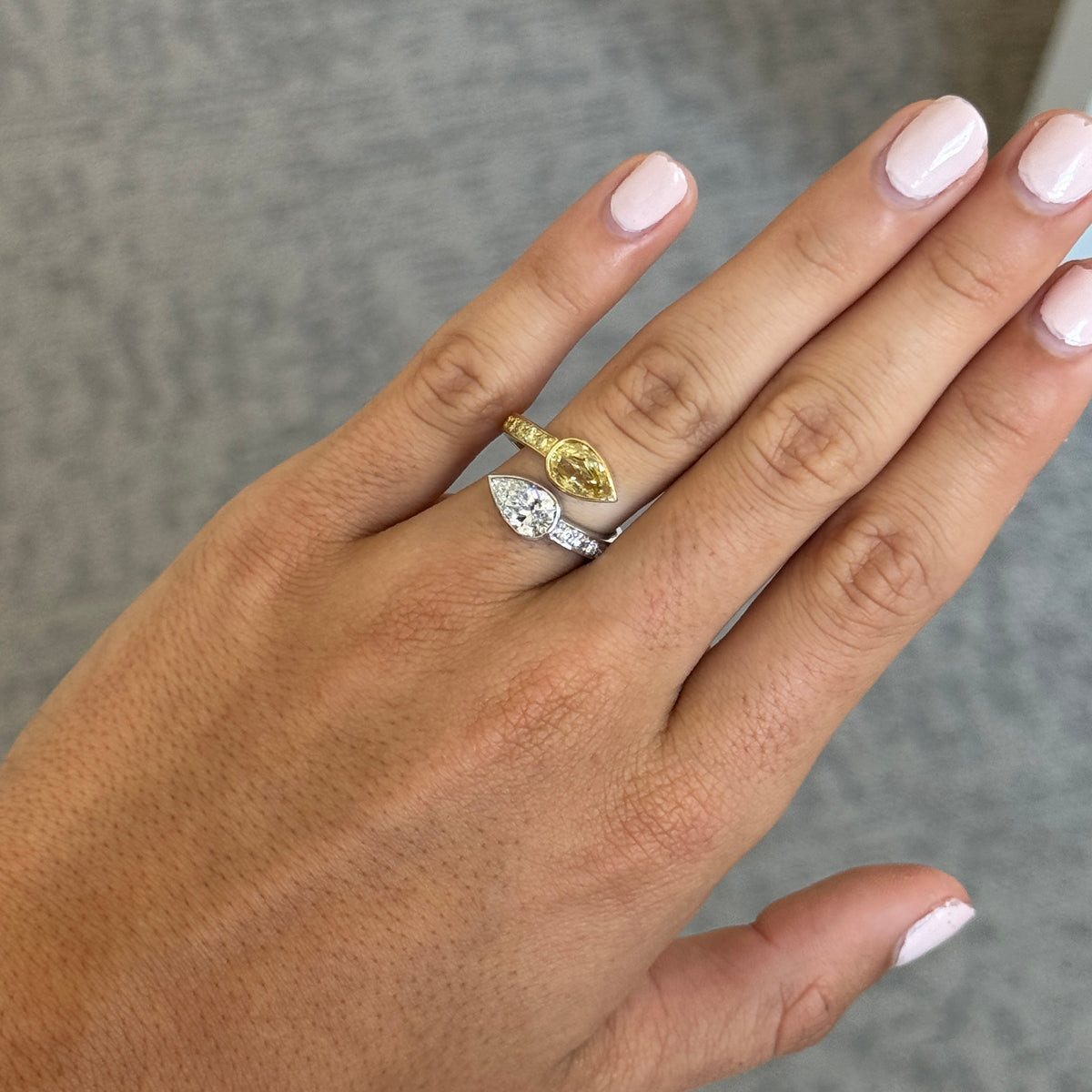 Estate Pear-Shape Yellow & White Diamond Toi et Moi Ring