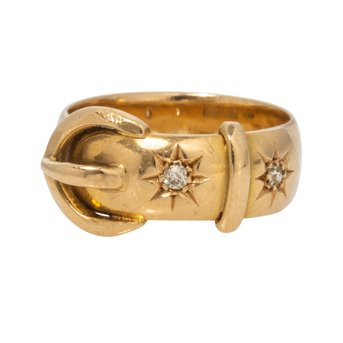 Edwardian Diamond 2-Stone 18K Yellow Gold Buckle Ring