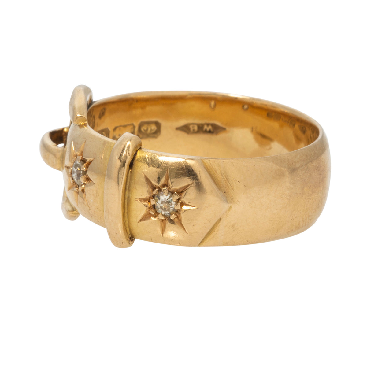 Edwardian Diamond 2-Stone 18K Yellow Gold Buckle Ring