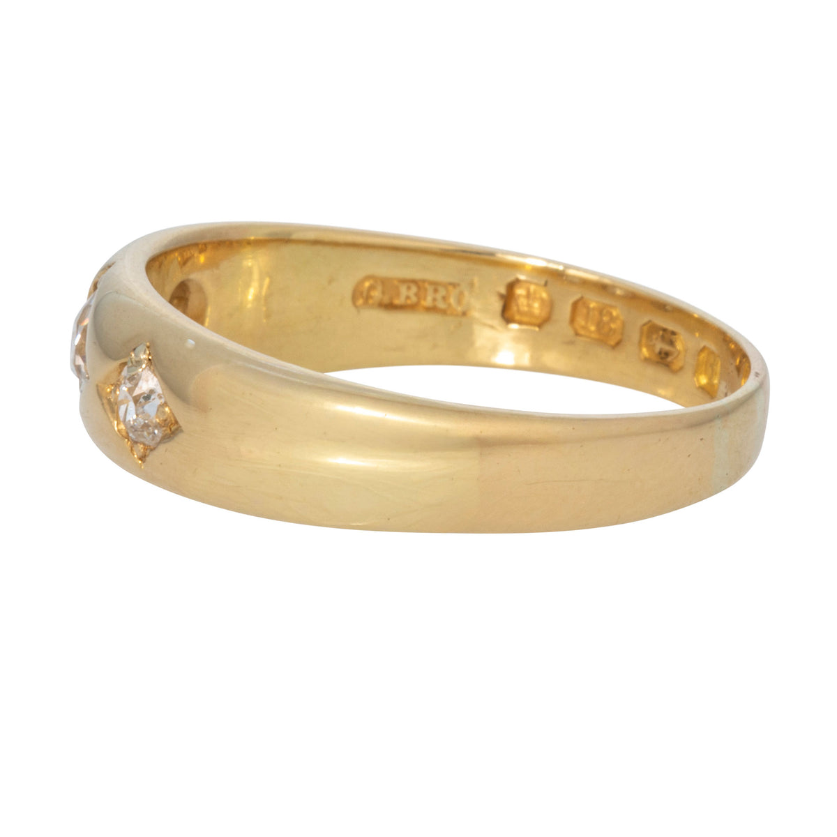 Victorian Diamond 3-Stone 18K Gold Gypsy Ring