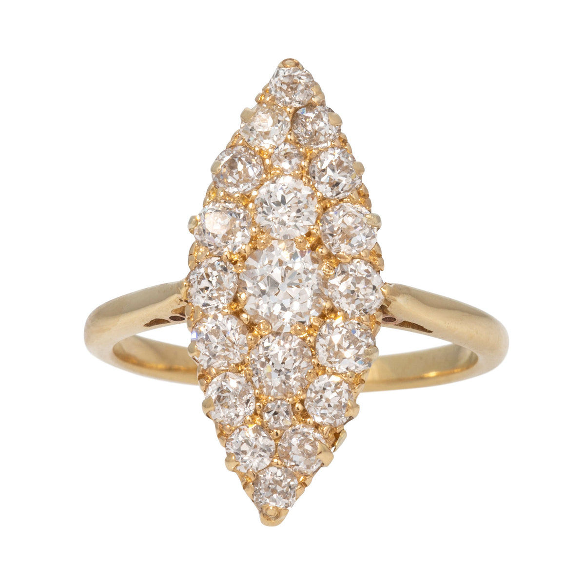 Victorian 1ctw Diamond Navette Cluster 18K Gold Ring