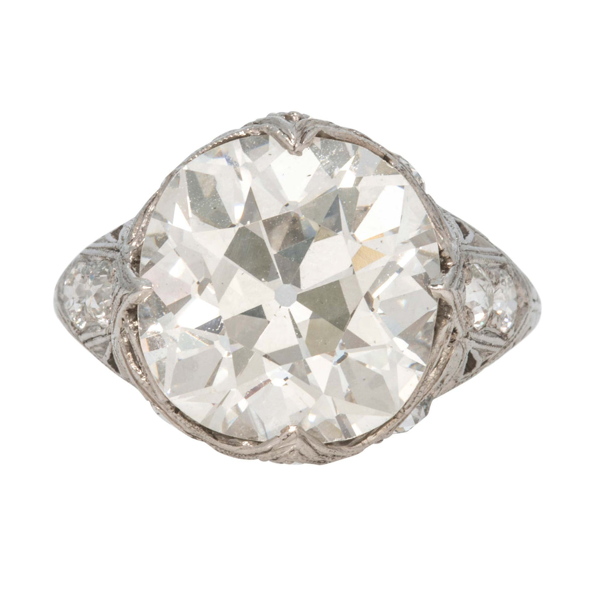 Art Deco Style 7.47ct Old Mine Cut Diamond Center Platinum Ring