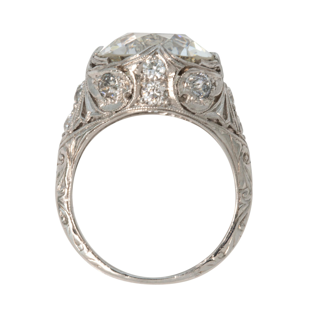 Art Deco Style 7.47ct Old Mine Cut Diamond Center Platinum Ring