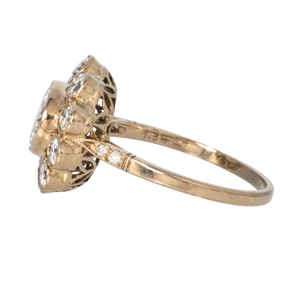 Estate 3ctw Round Diamond Cluster 18K Gold Ring