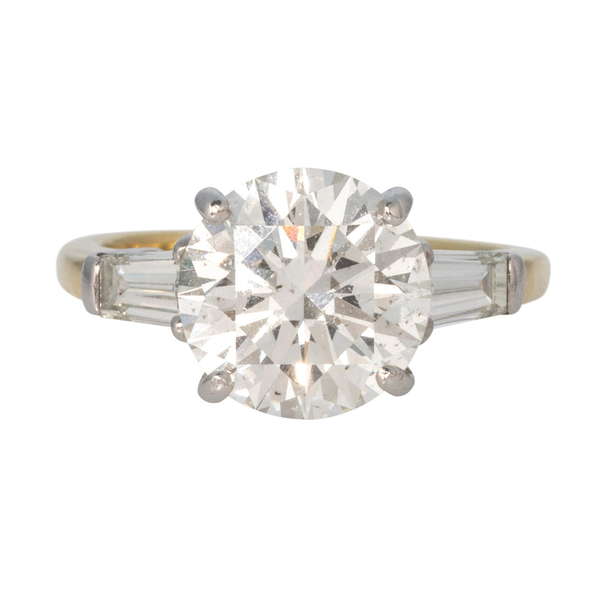 Estate 3ct Round Brilliant Center & Baguette Side Diamond Three-Stone Ring