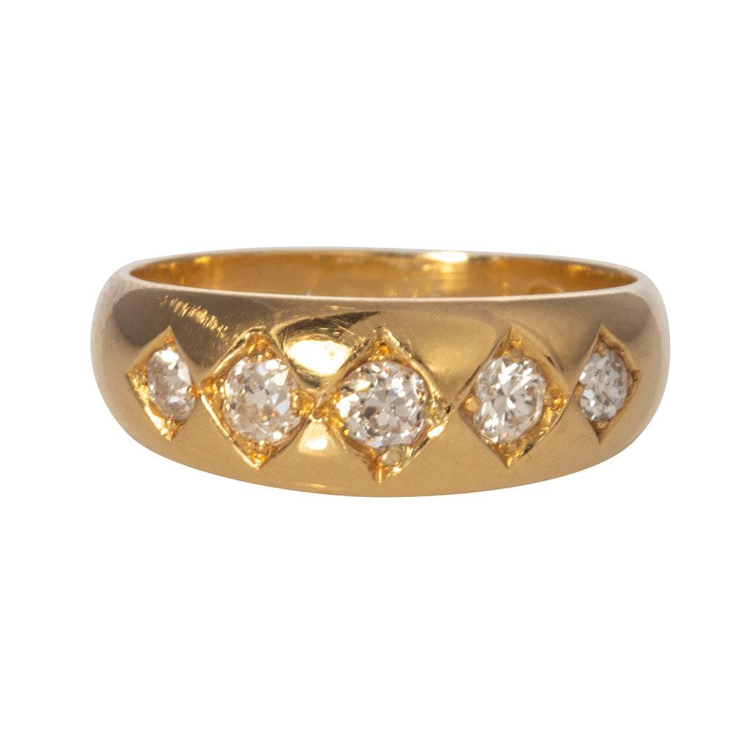 Victorian Diamond Five Stone 18K Gold Gypsy Ring