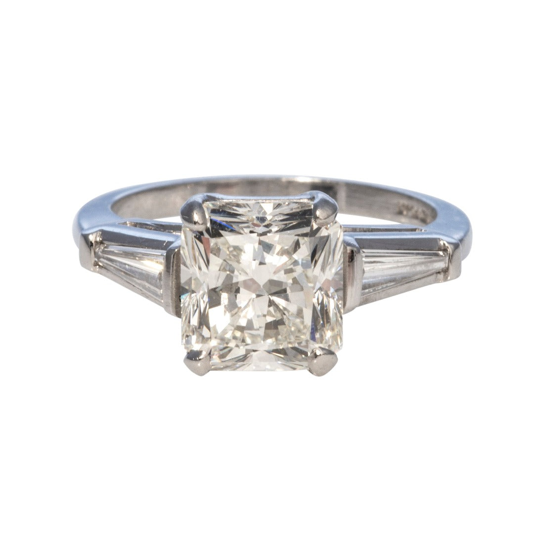 Estate 3.03ct Radiant Diamond Three Stone Platinum Ring