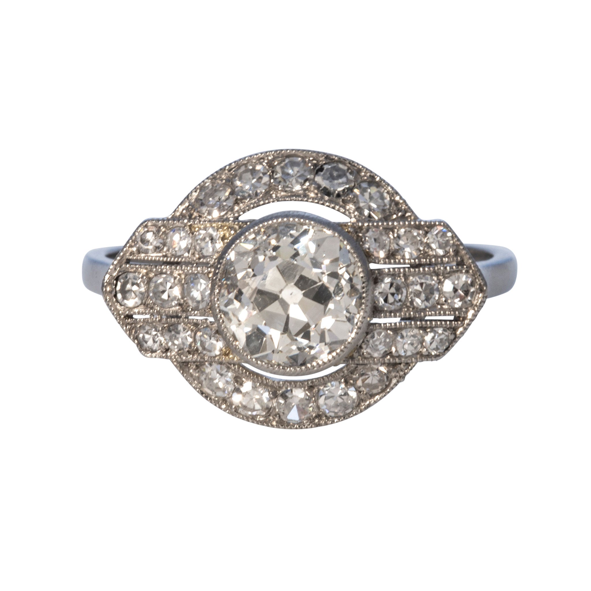 Art Deco 1.65ct Old European Cut Diamond Platinum Ring