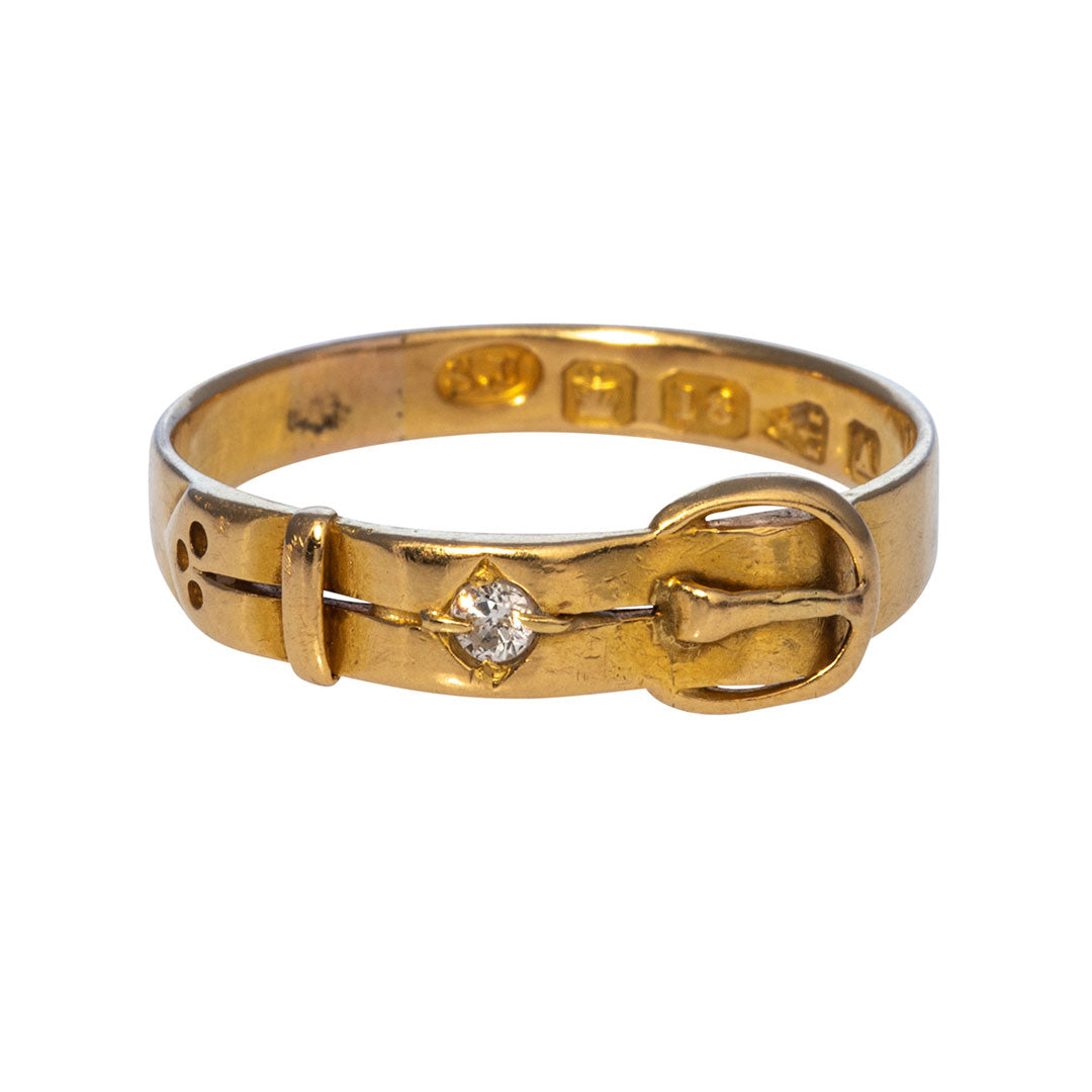 Victorian Diamond 18K Yellow Gold Buckle Ring