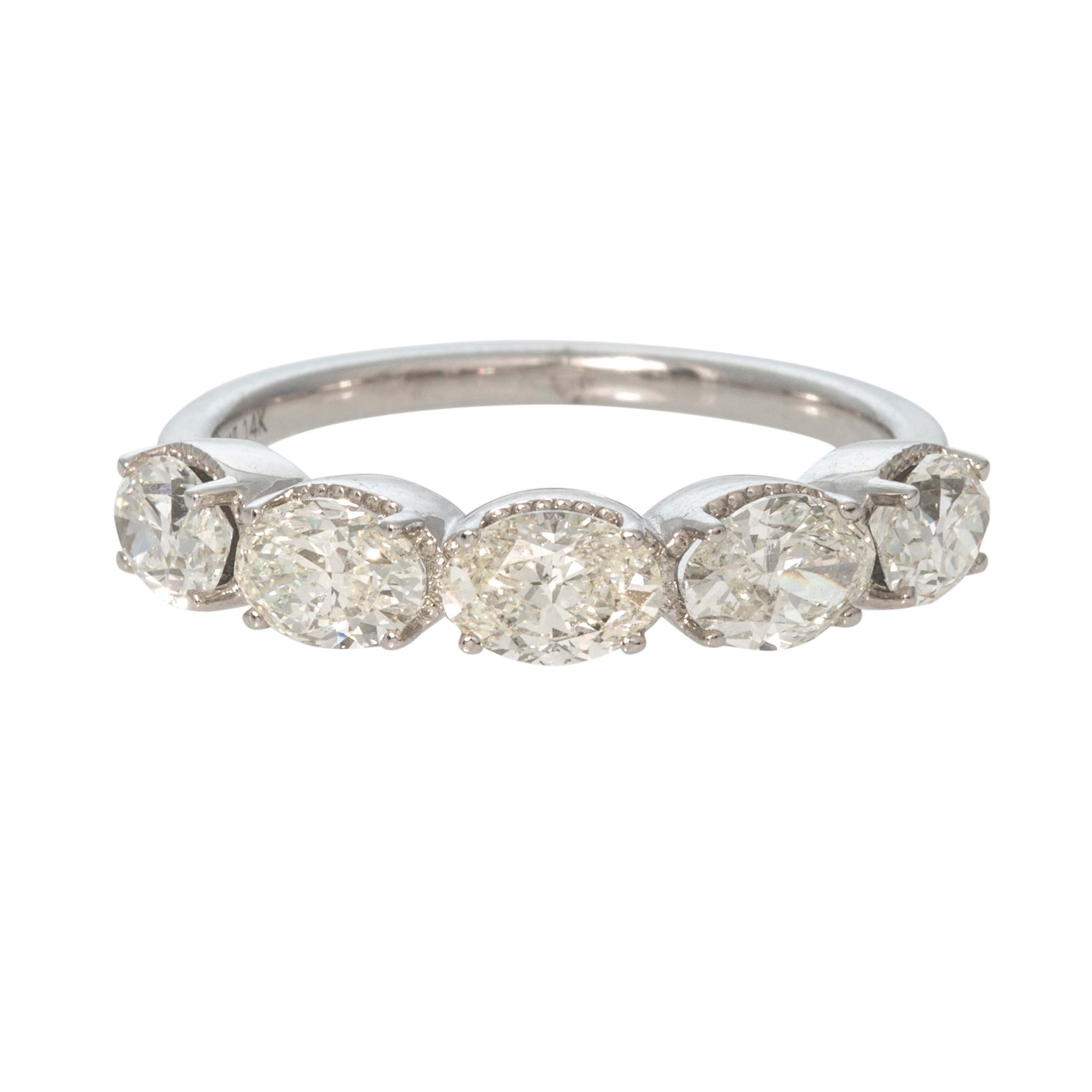 1.50ctw Oval Diamond 5-Stone Milgrain 14K White Gold Band