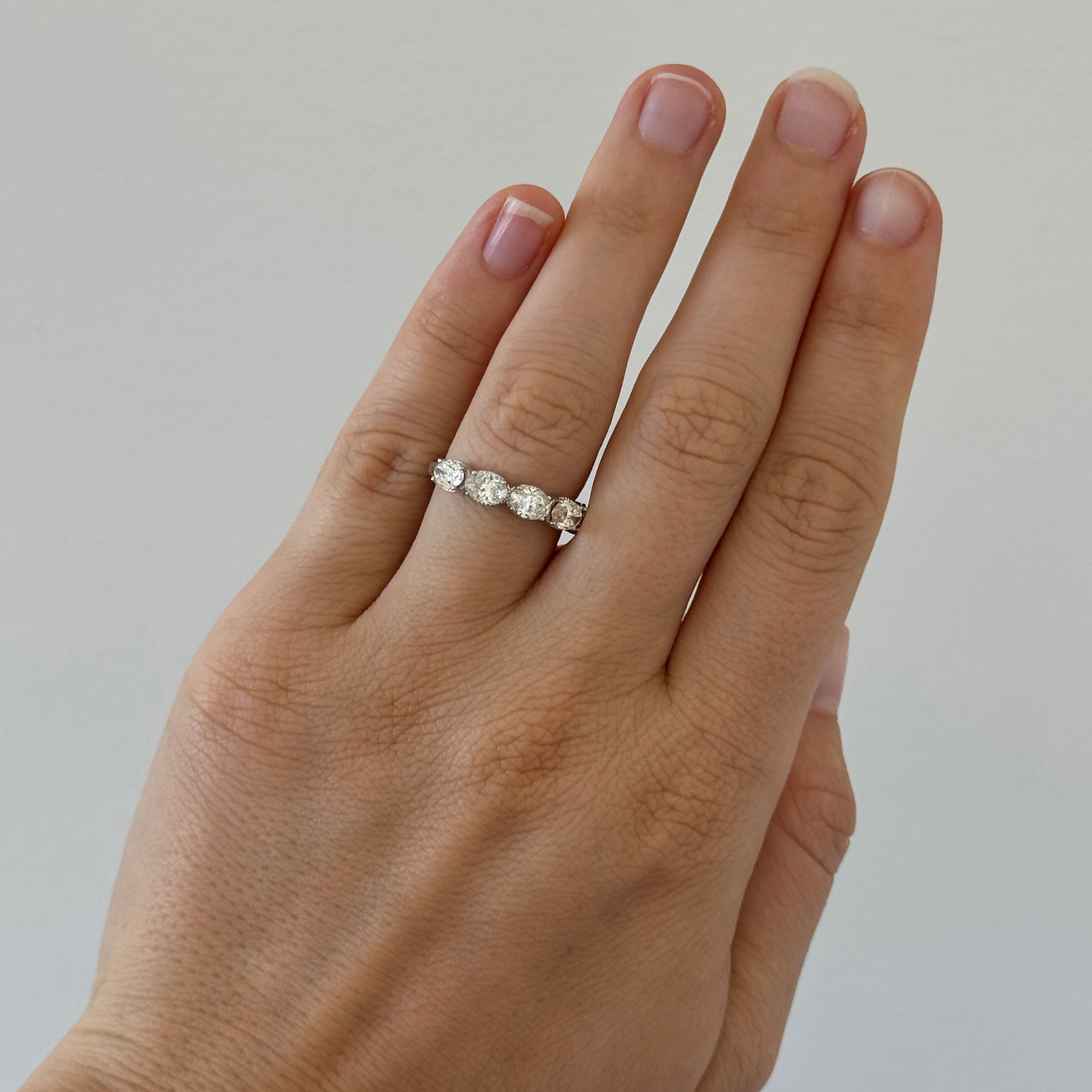 1.50ctw Oval Diamond 5-Stone Milgrain 14K White Gold Band