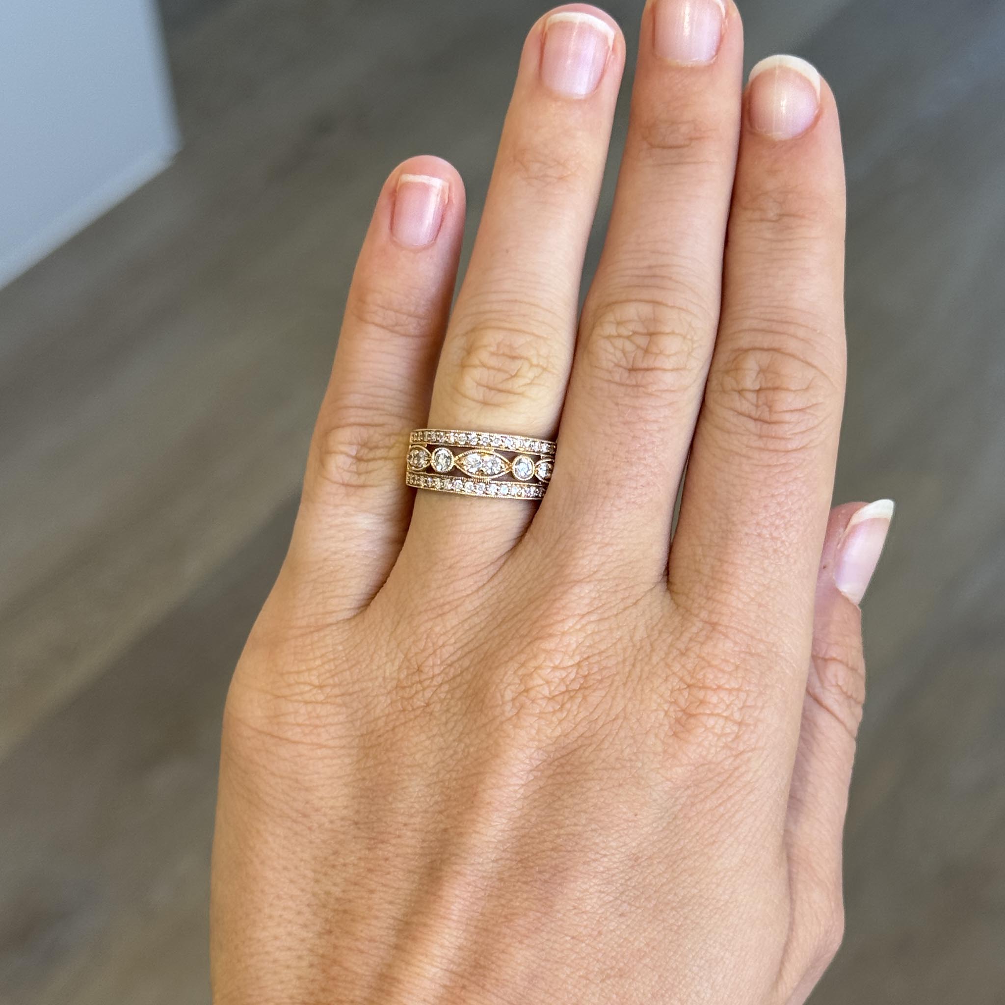 .70ctw Diamond Milgrain 14K Yellow Gold Anniversary Ring