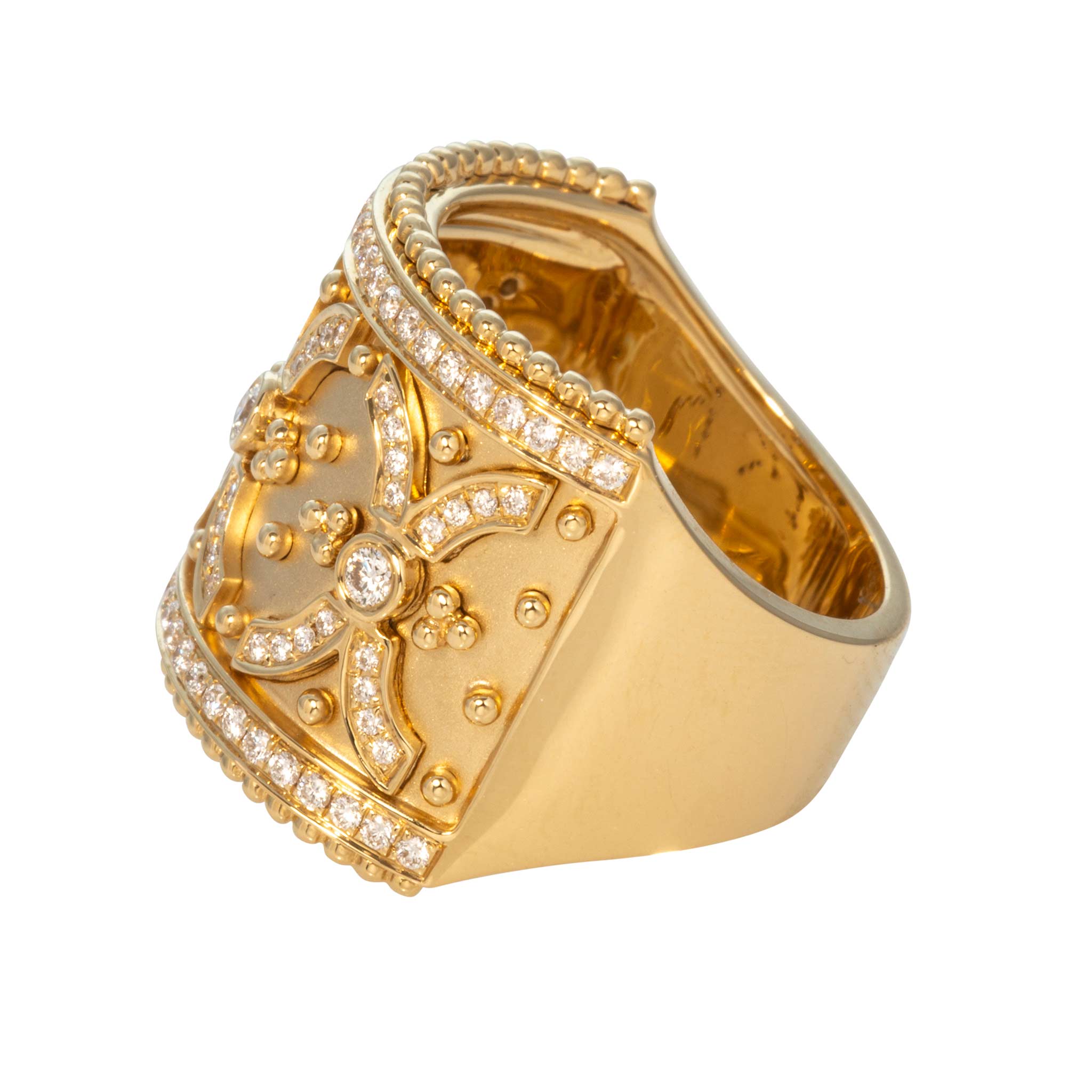 Diamond 18K Yellow Gold Byzantine Ring