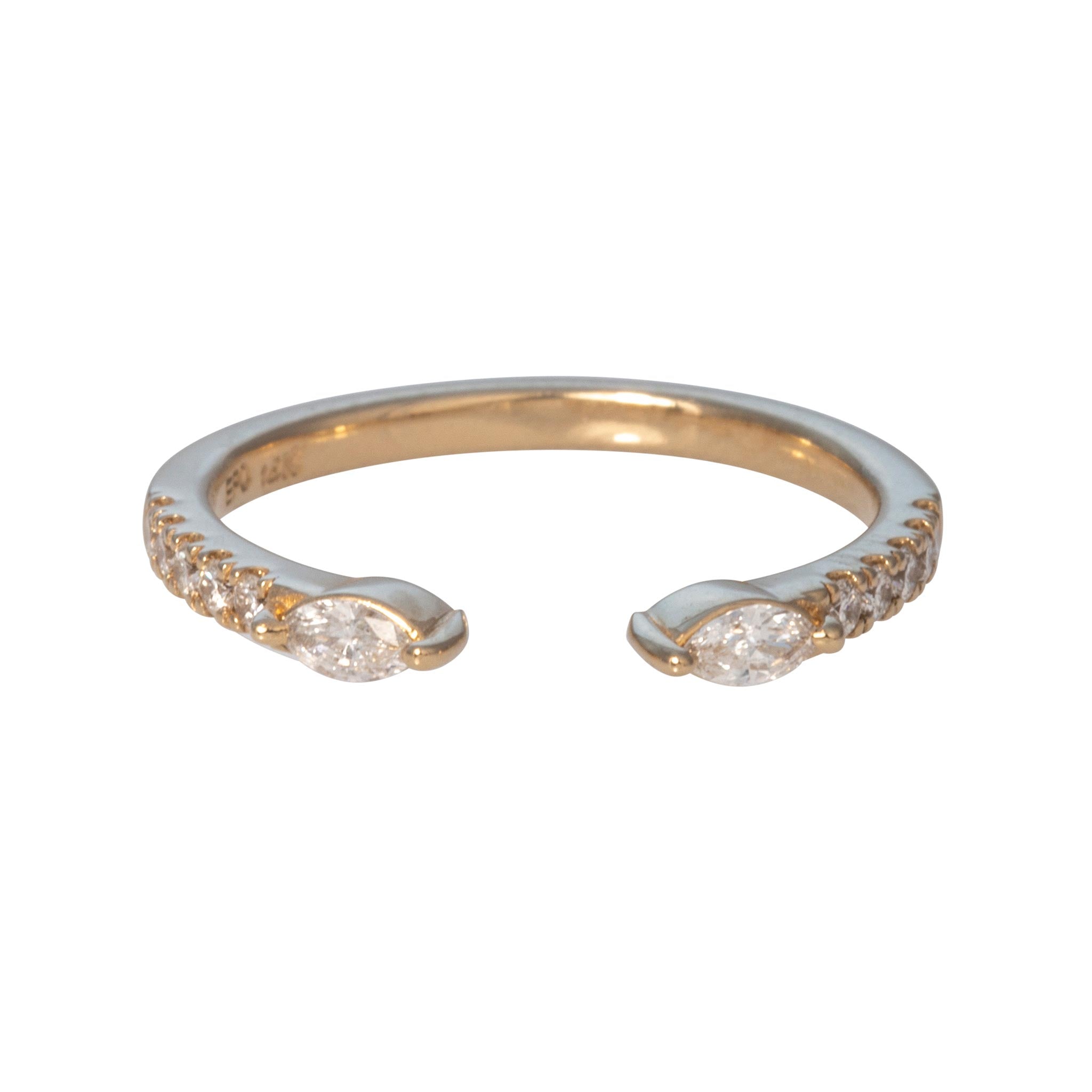 Marquise & Round Diamond 14K Yellow Gold Open Band