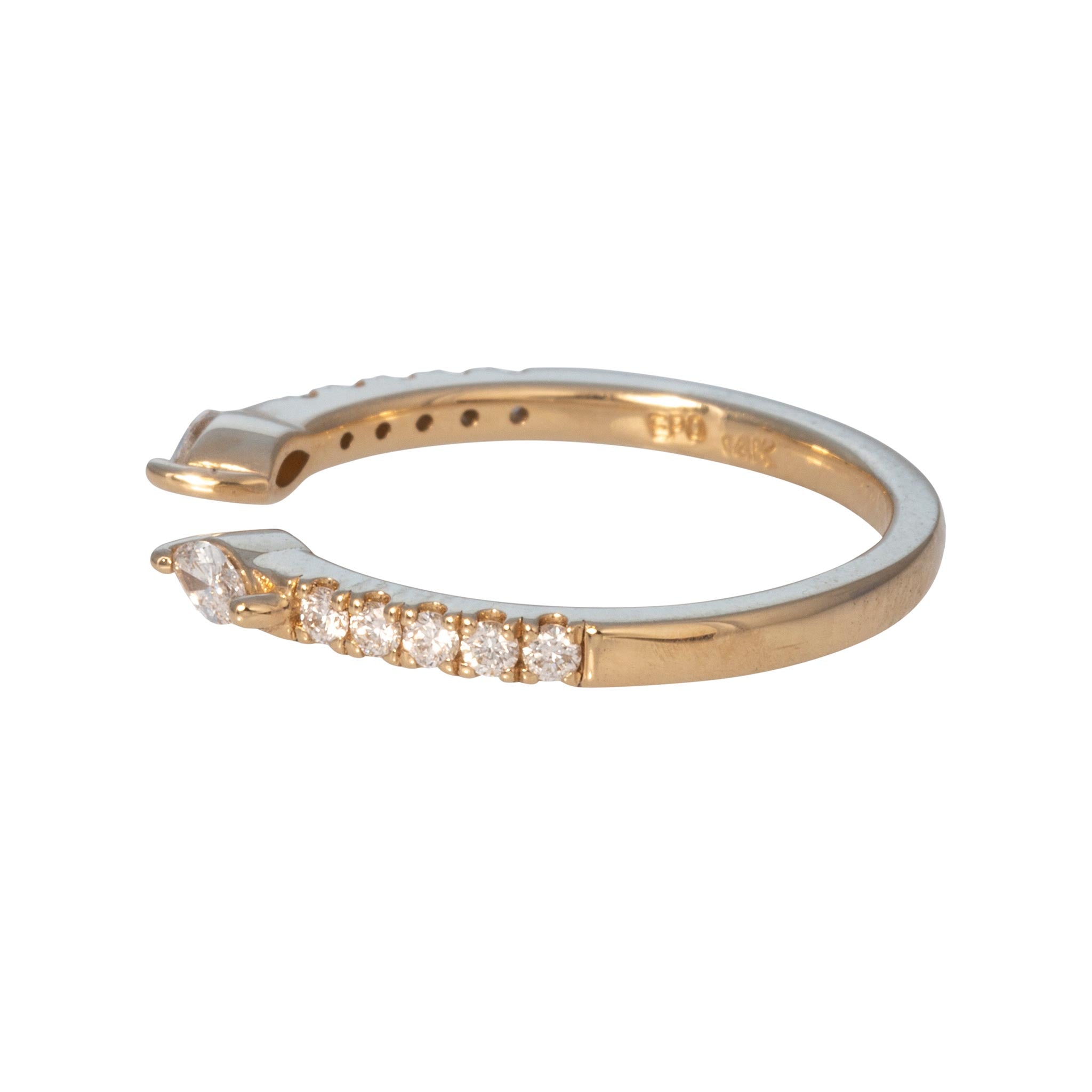 Marquise & Round Diamond 14K Yellow Gold Open Band