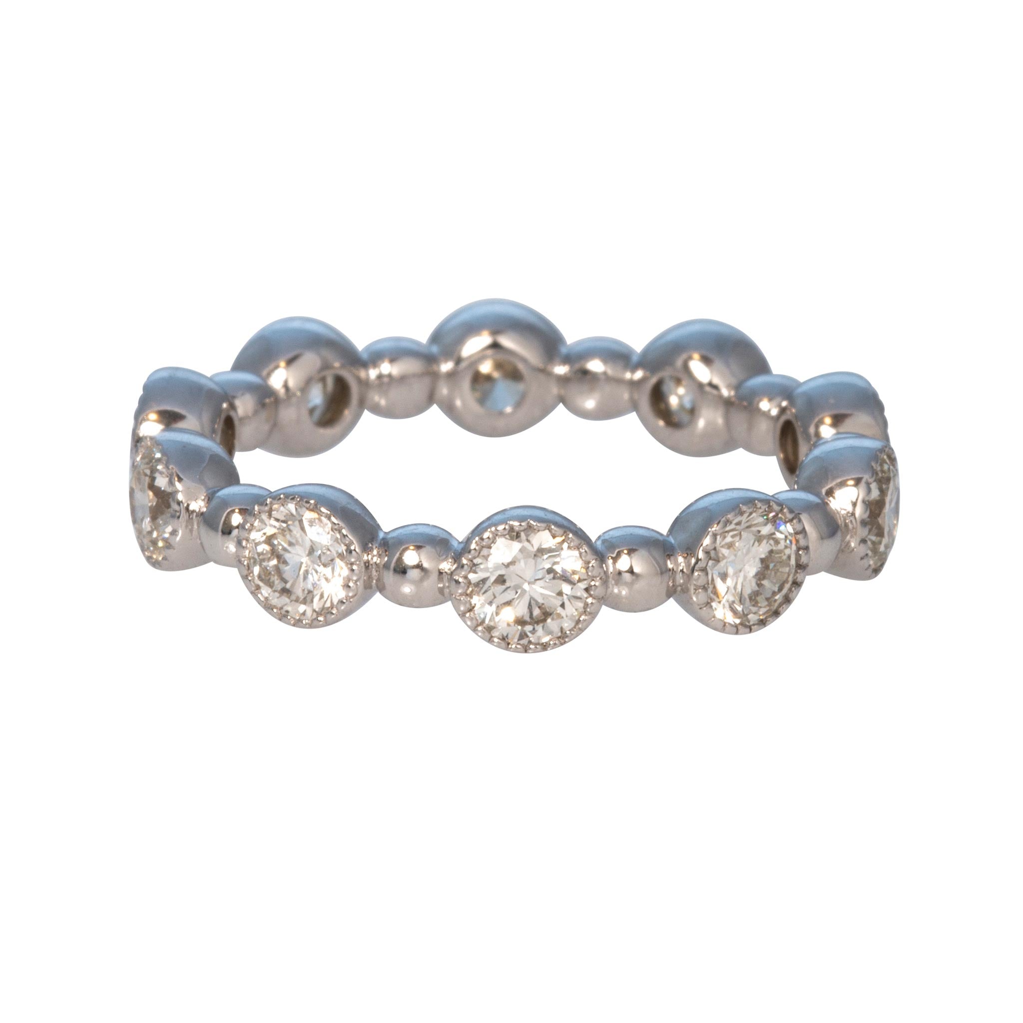 1.85ctw Diamond Bezel Milgrain 18K White Gold Eternity Band