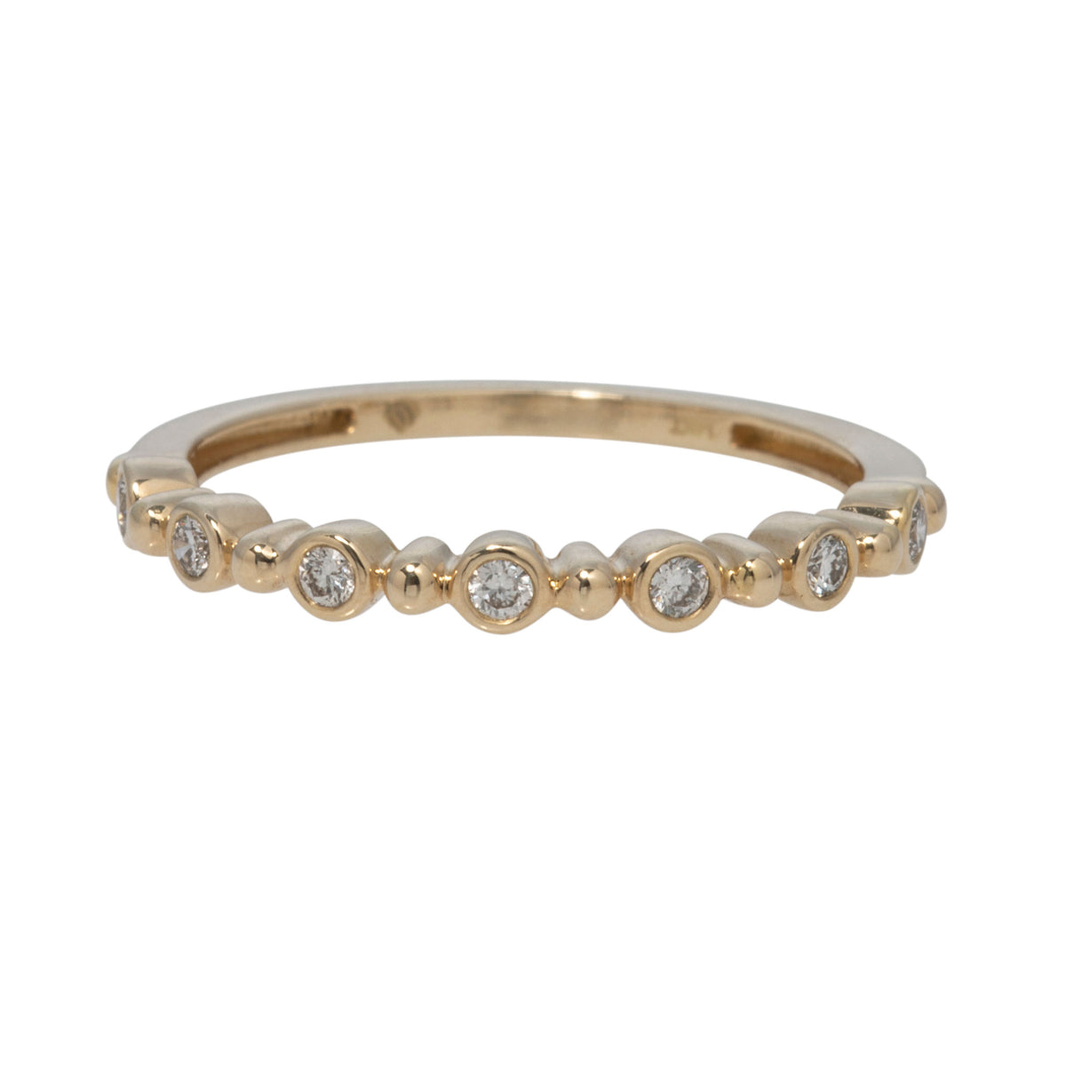 Diamond Bezel Station 14K Yellow Gold Beaded Stacking Band