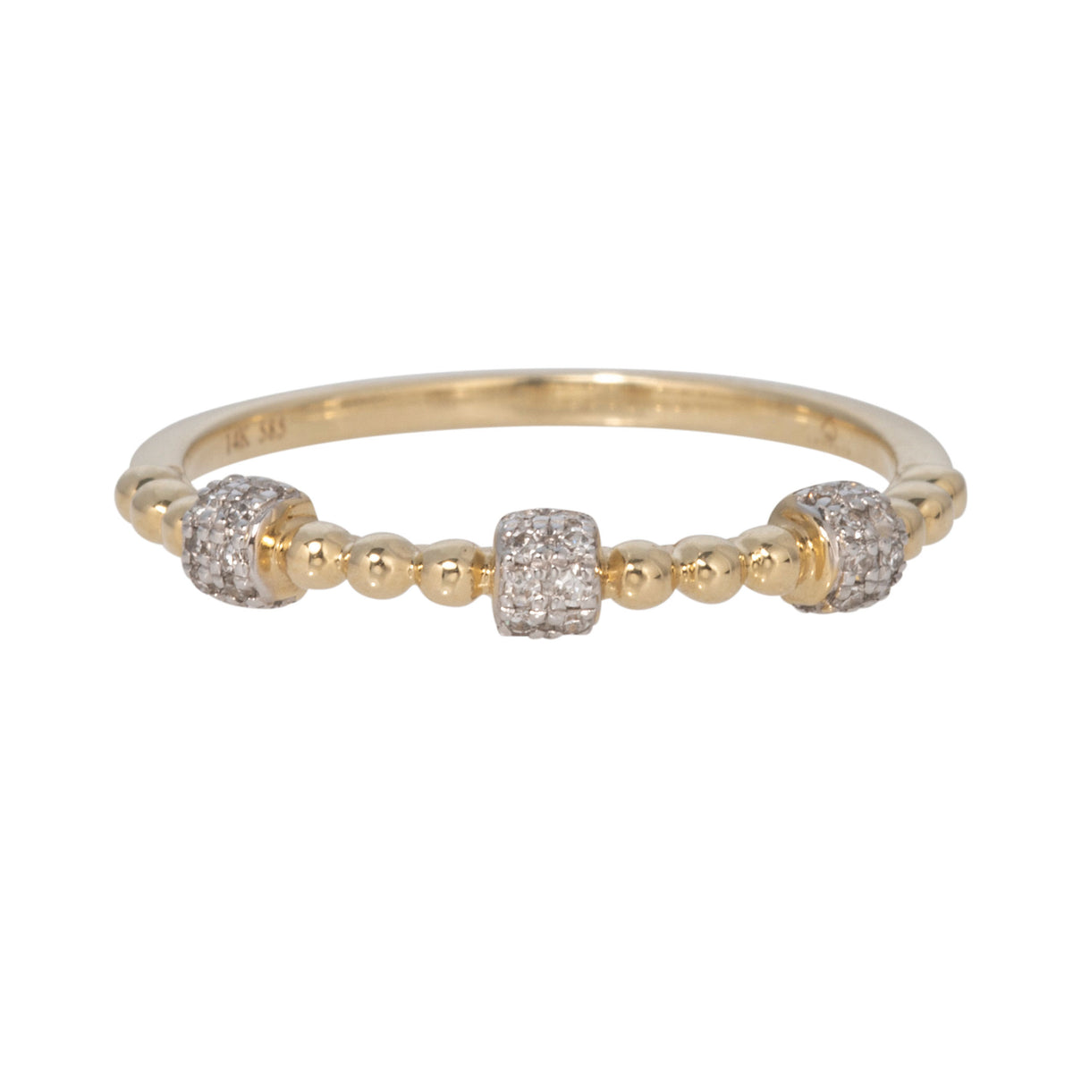 Diamond Pavé Station 14K Yellow Gold Beaded Stacking Band