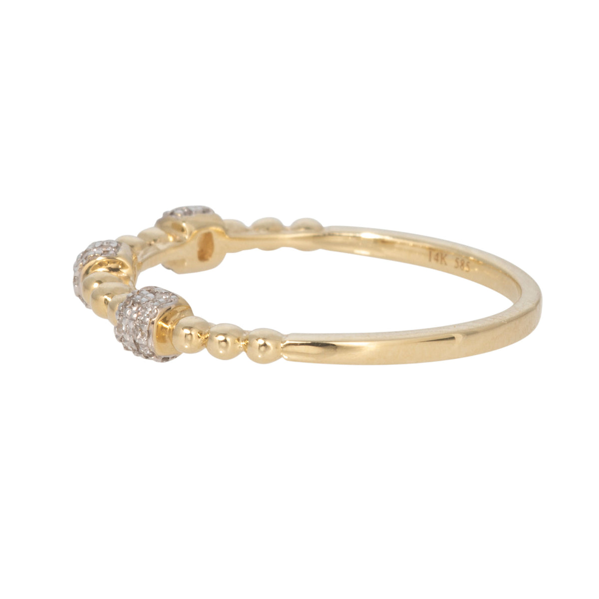 Diamond Pavé Station 14K Yellow Gold Beaded Stacking Band