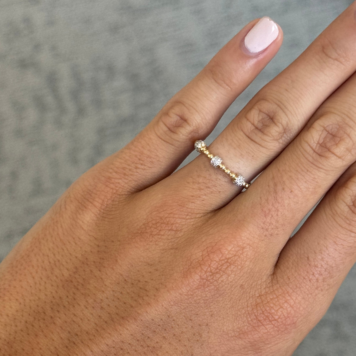 Diamond Pavé Station 14K Yellow Gold Beaded Stacking Band