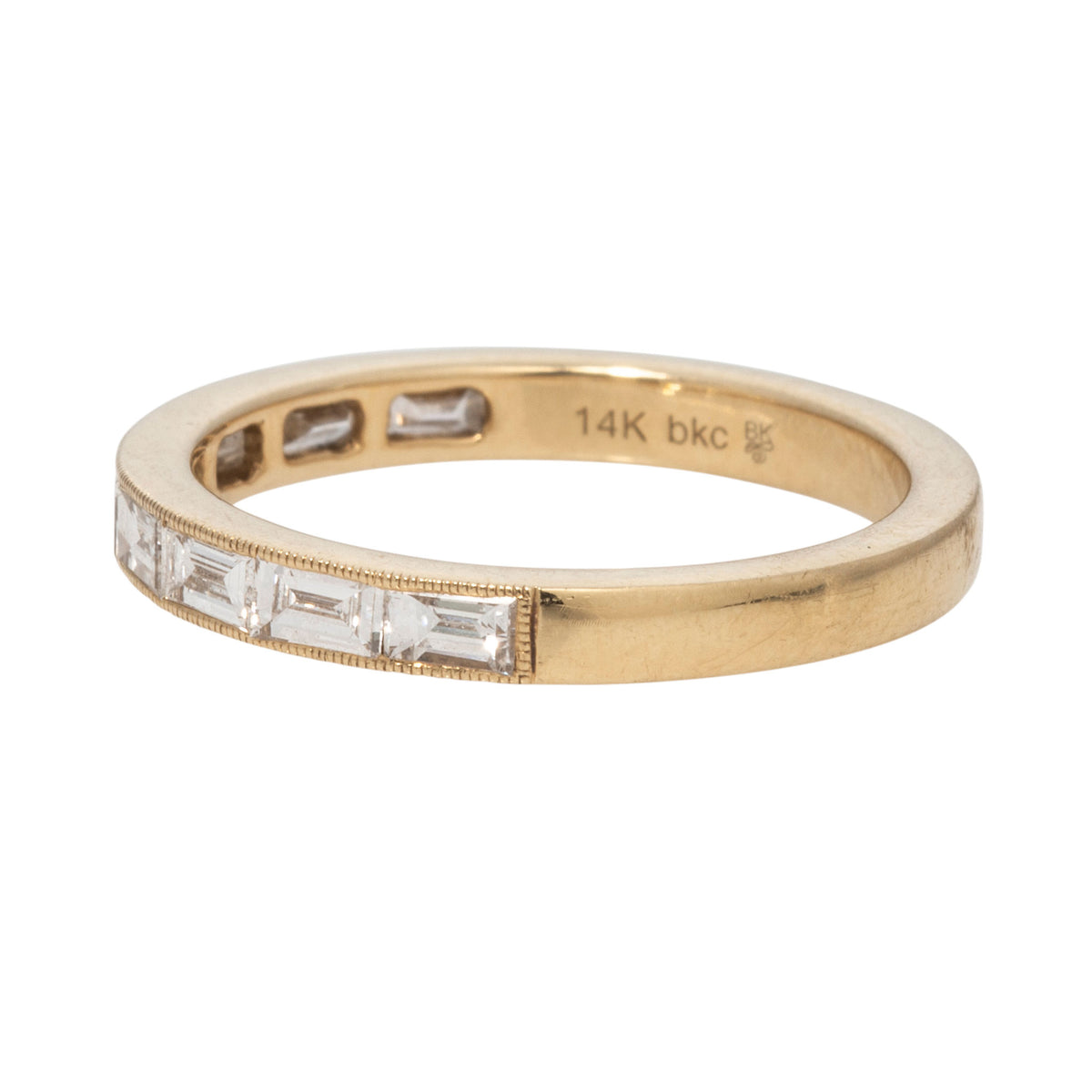 Baguette Diamond Channel Set 14K Yellow Gold Milgrain Halfway Band