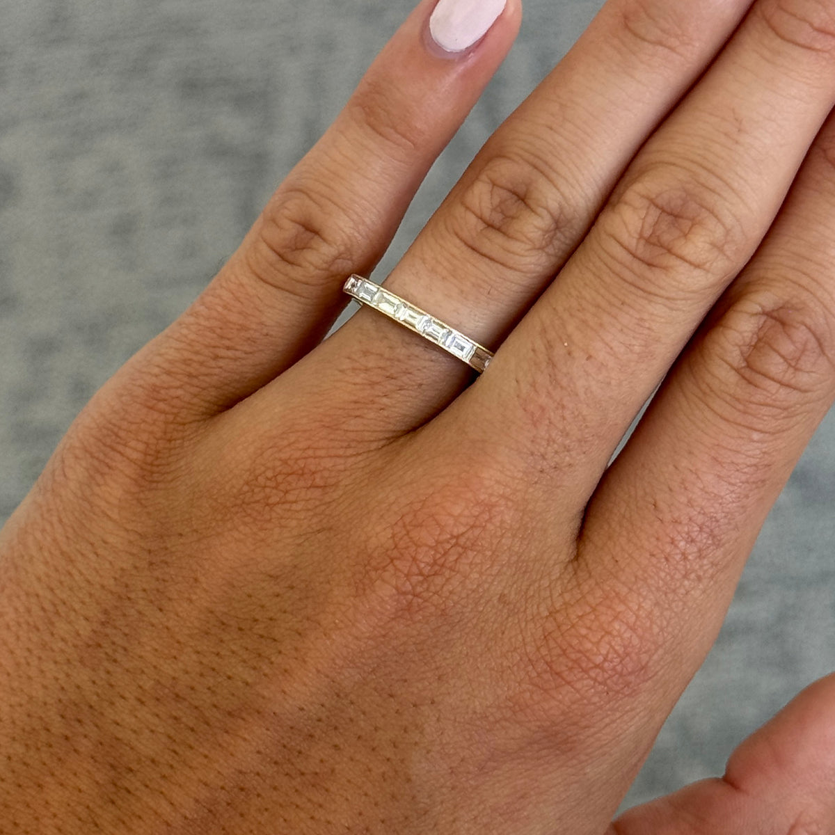 Baguette Diamond Channel Set 14K Yellow Gold Milgrain Halfway Band