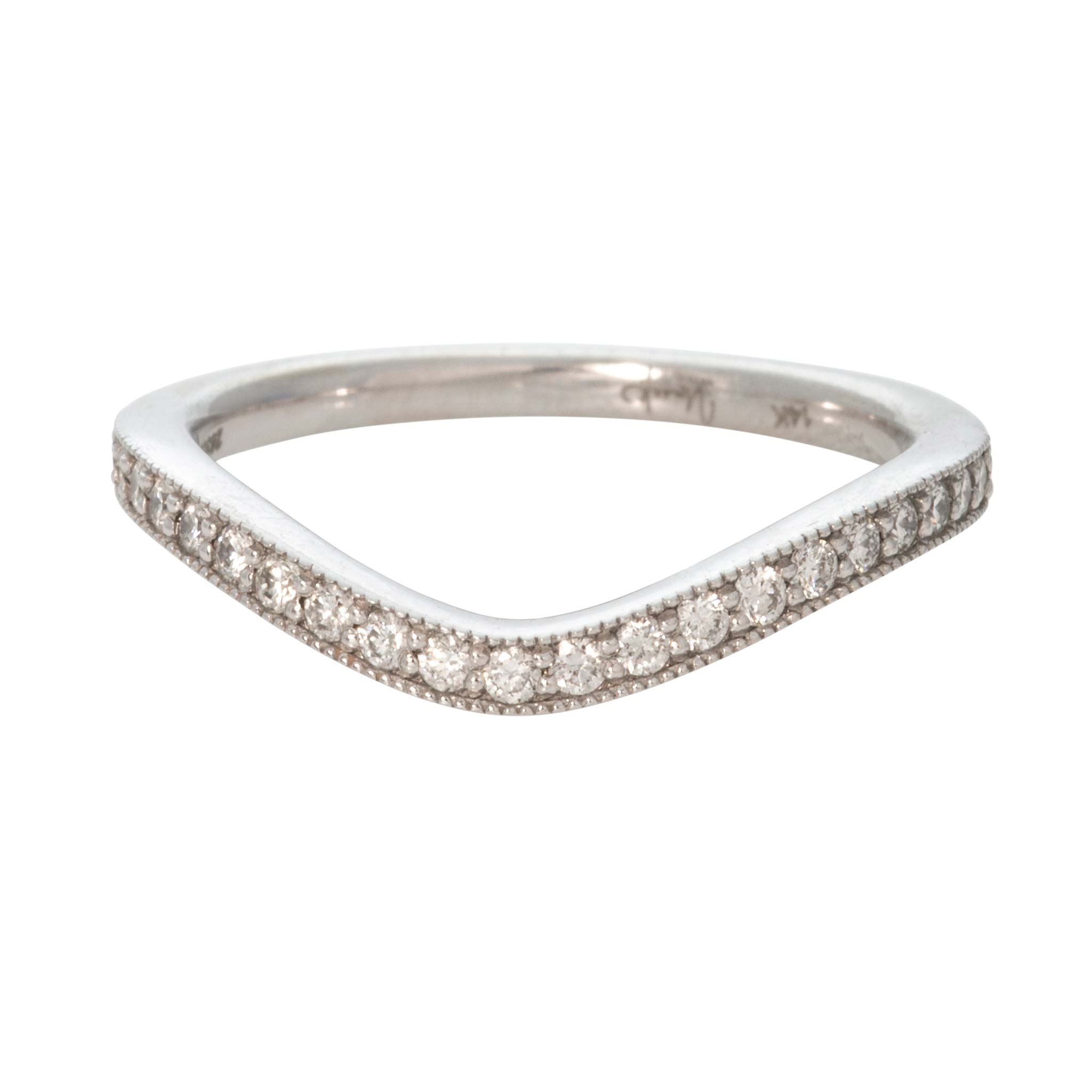 Diamond Milgrain Halfway 14K White Gold Curved Band