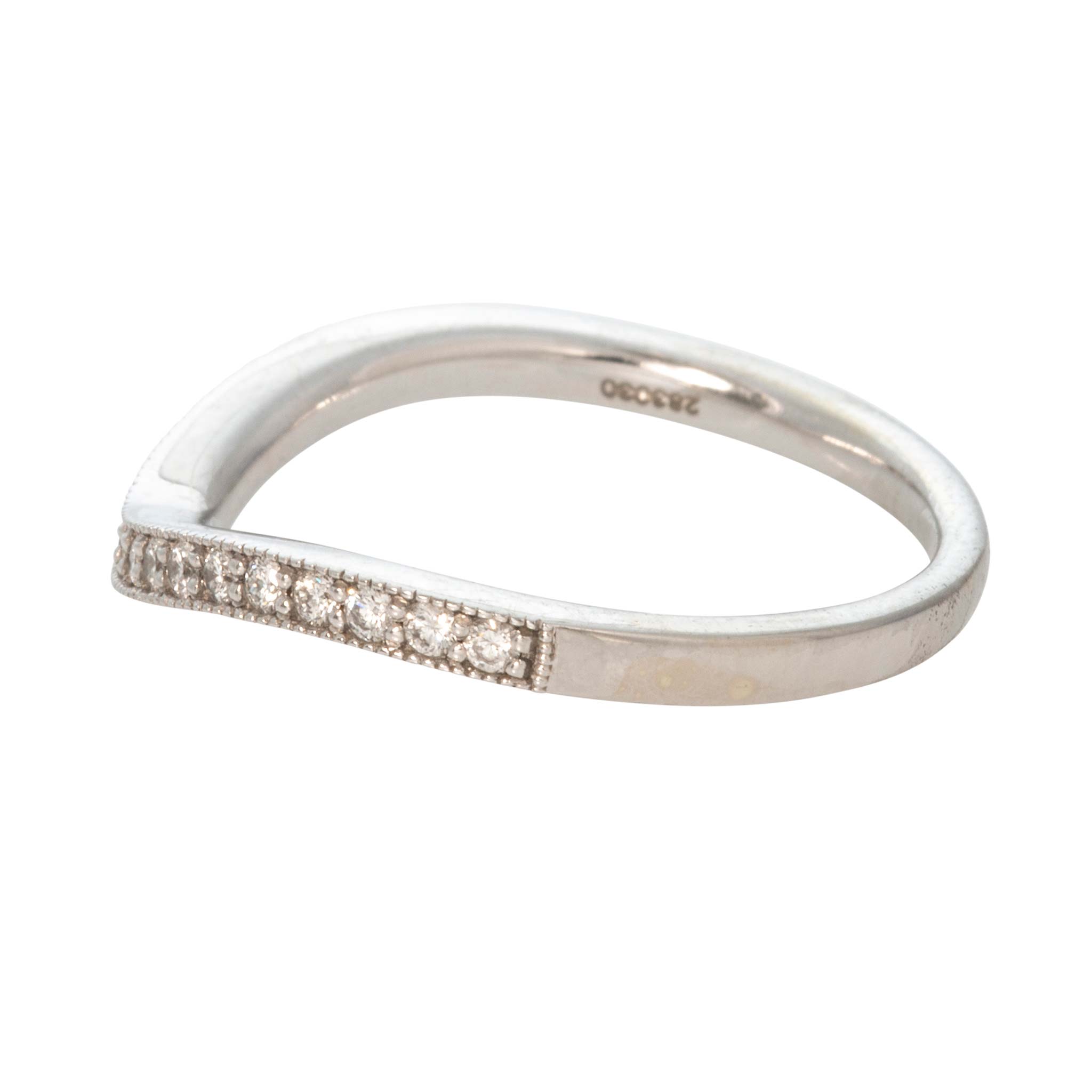 Diamond Milgrain Halfway 14K White Gold Curved Band
