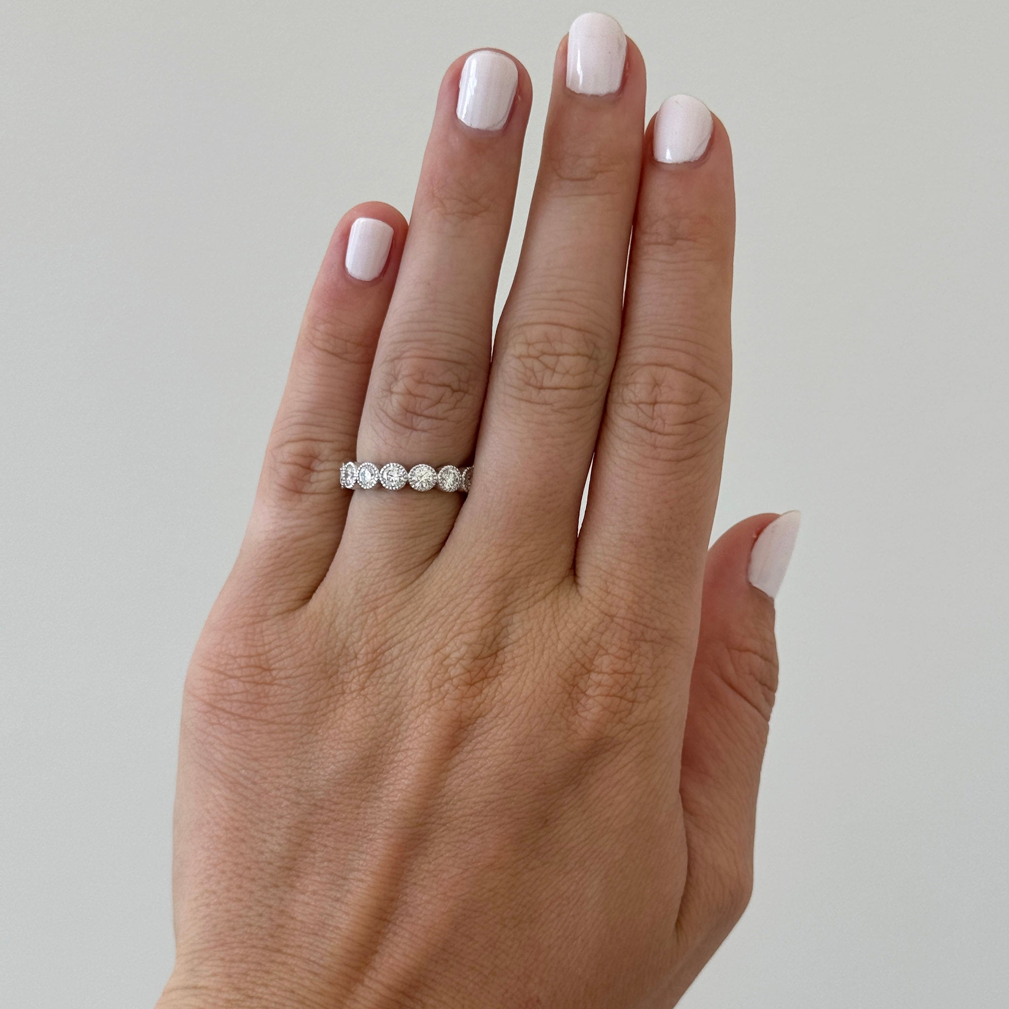 Diamond Bezel Milgrain Halfway 14K White Gold Band