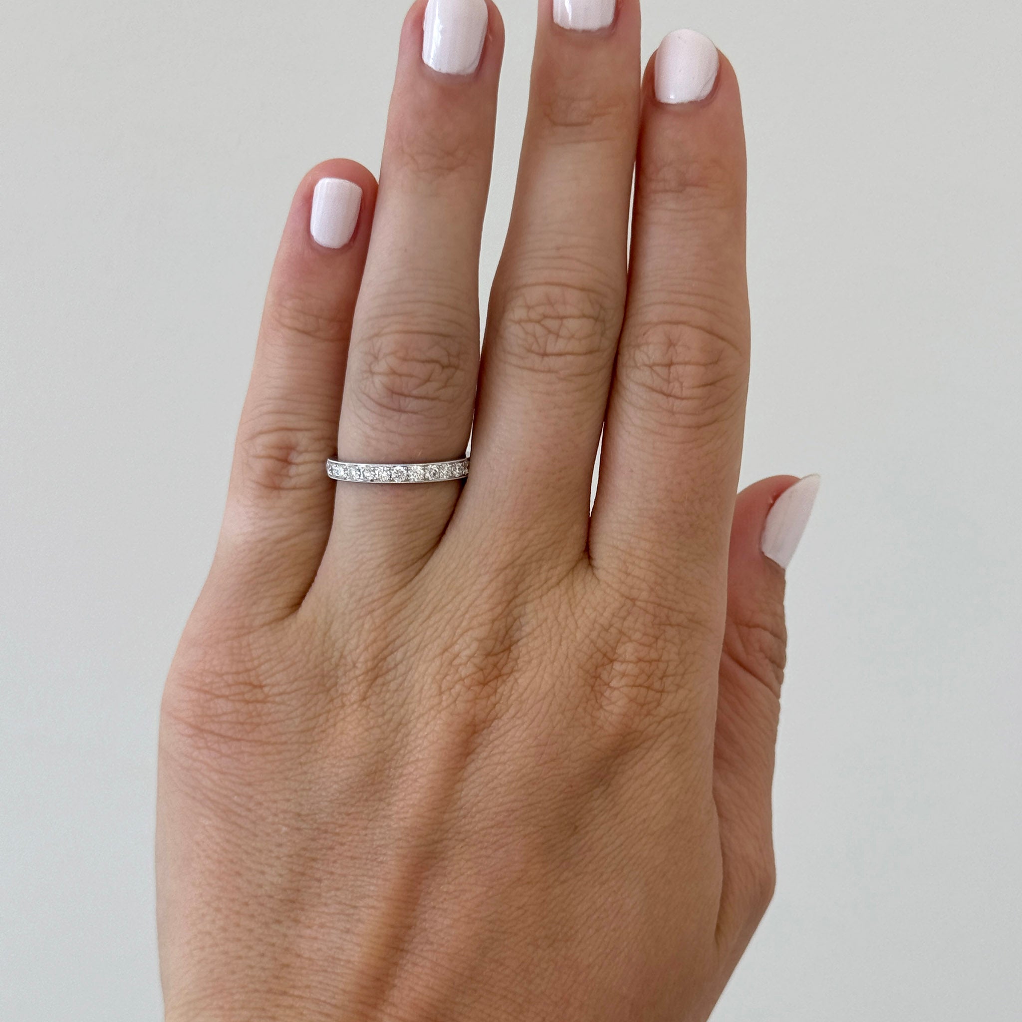 Diamond Pavé Milgrain Channel 14K White Gold Halfway Band