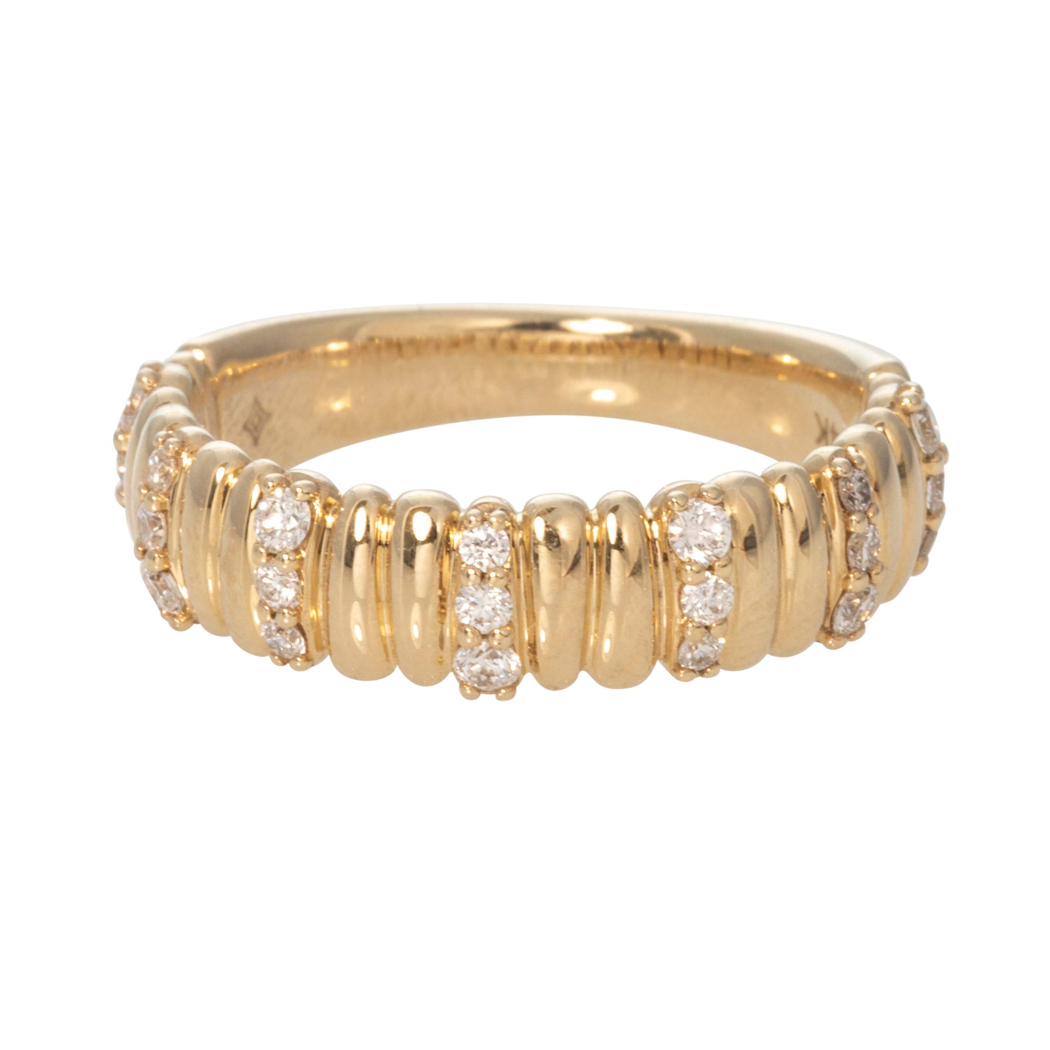 Graduated Diamond 14K Yellow Gold Ribbed Band
