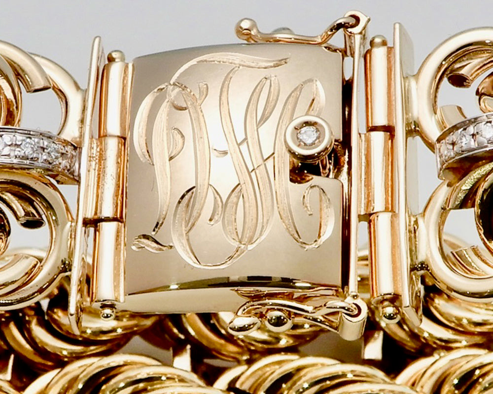 hand engraving style 112 on club bracelet