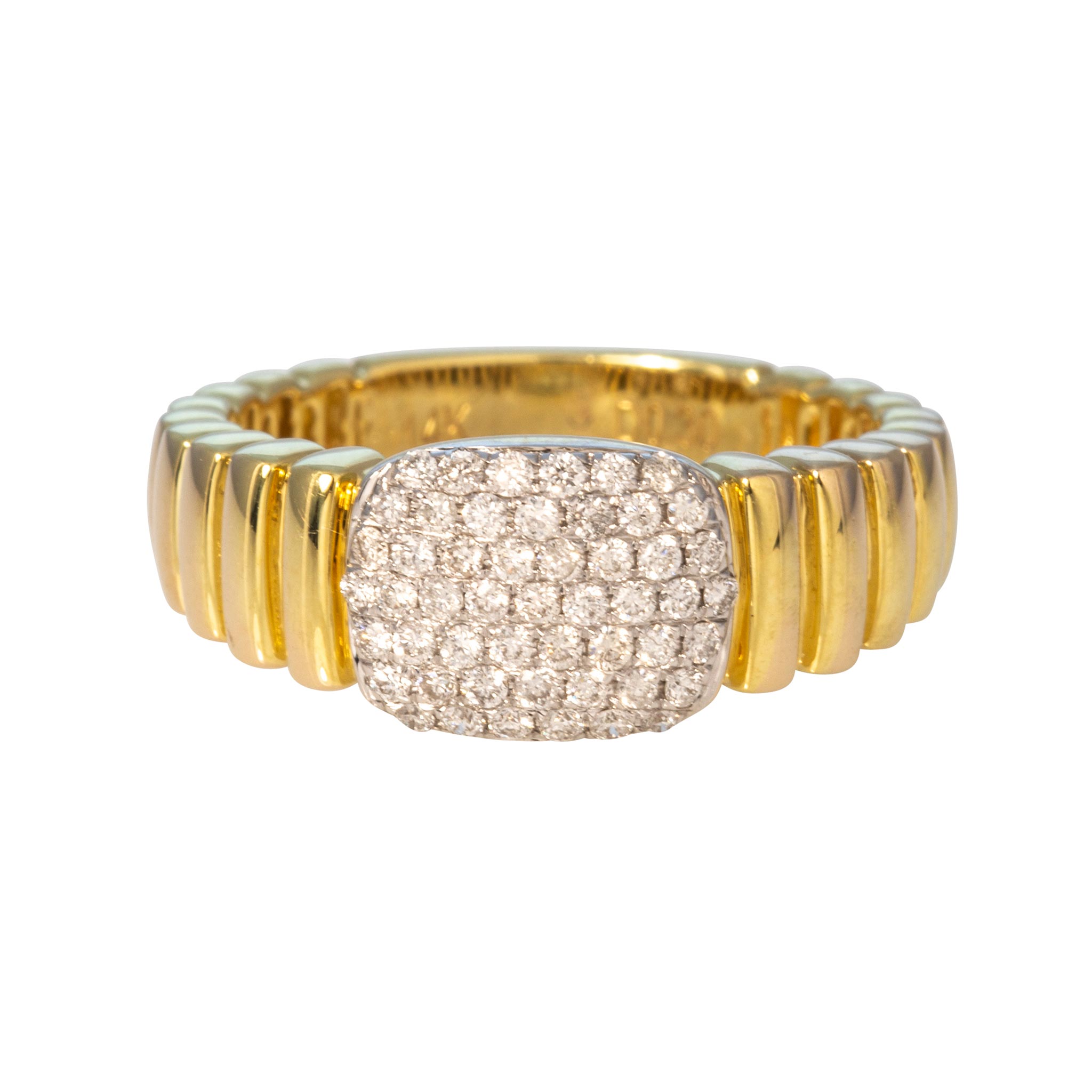 Diamond Pavé 14K Yellow Gold Ribbed Ring