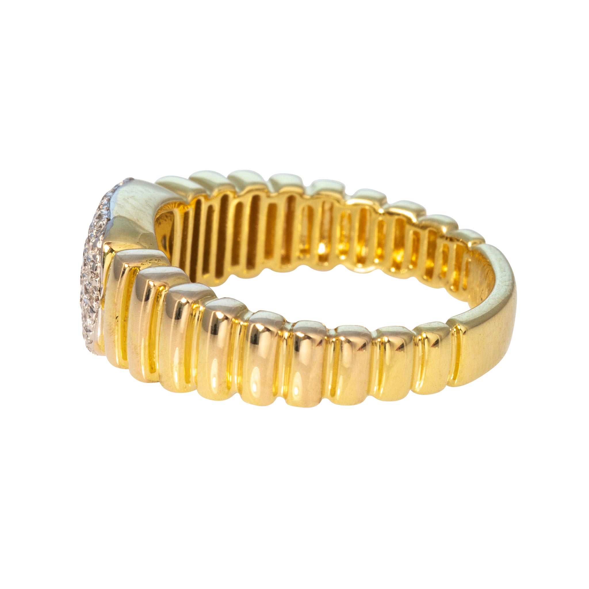 Diamond Pavé 14K Yellow Gold Ribbed Ring