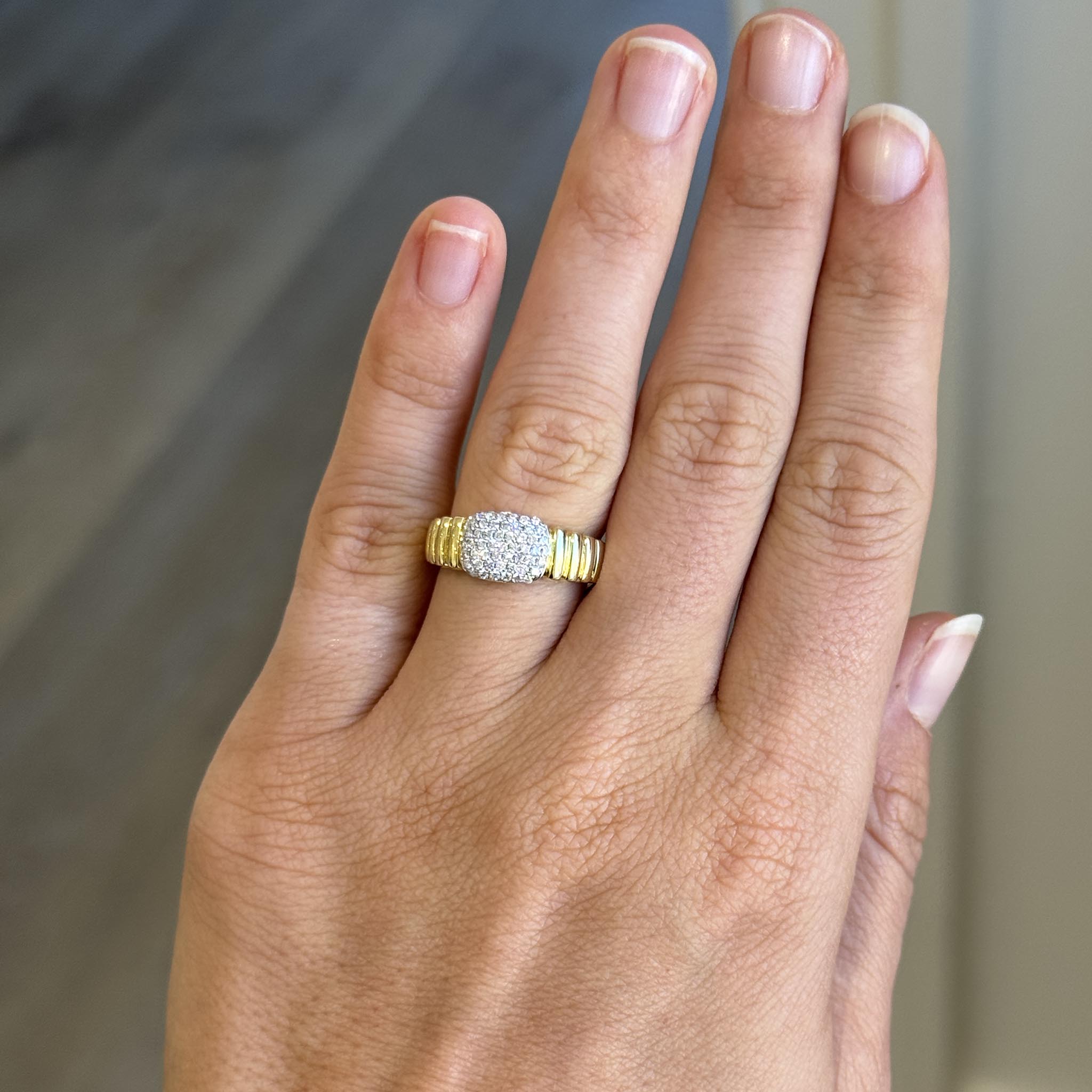 Diamond Pavé 14K Yellow Gold Ribbed Ring