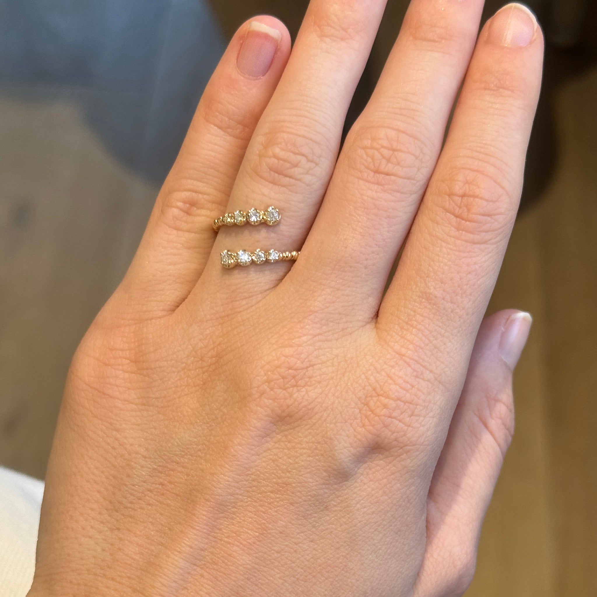 Graduated Diamond 14K Yellow Gold Flexible Bypass Ring