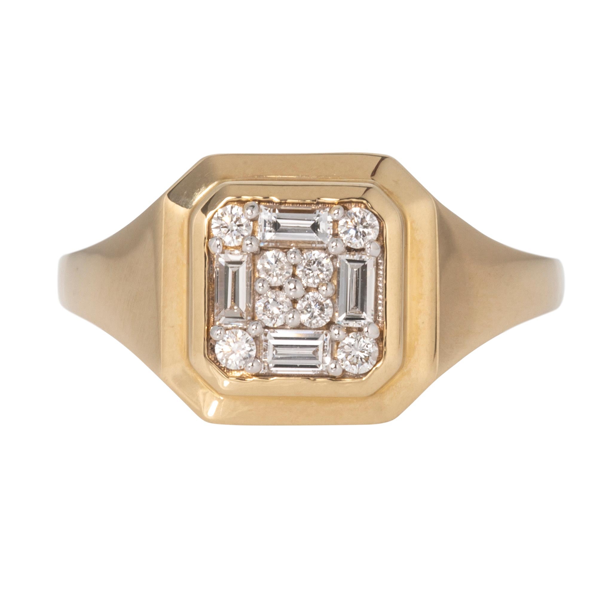 Diamond Mosaic 14K Yellow Gold Signet Ring