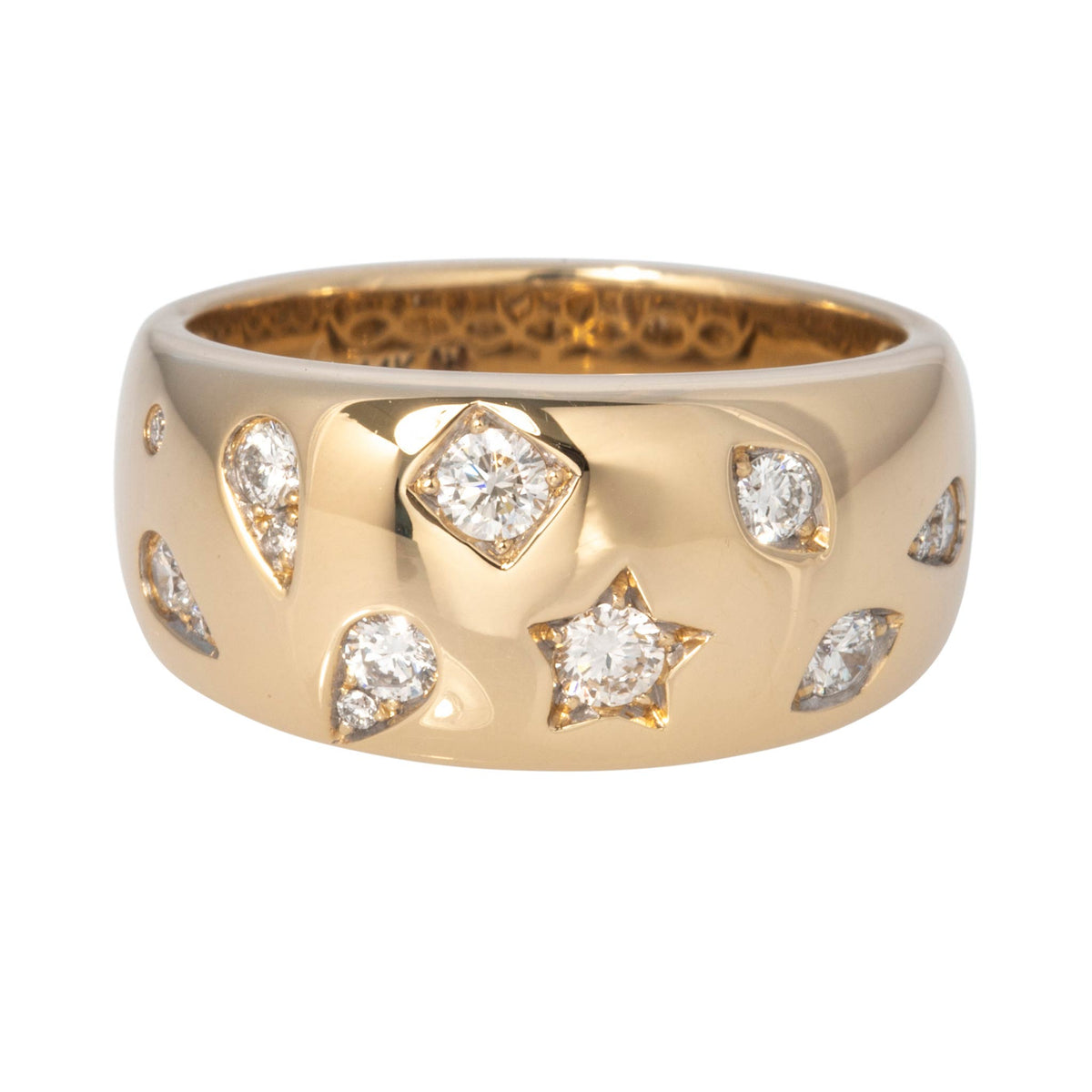 Round Diamond Mixed Shape Gypsy Set 14K Yellow Gold Ring