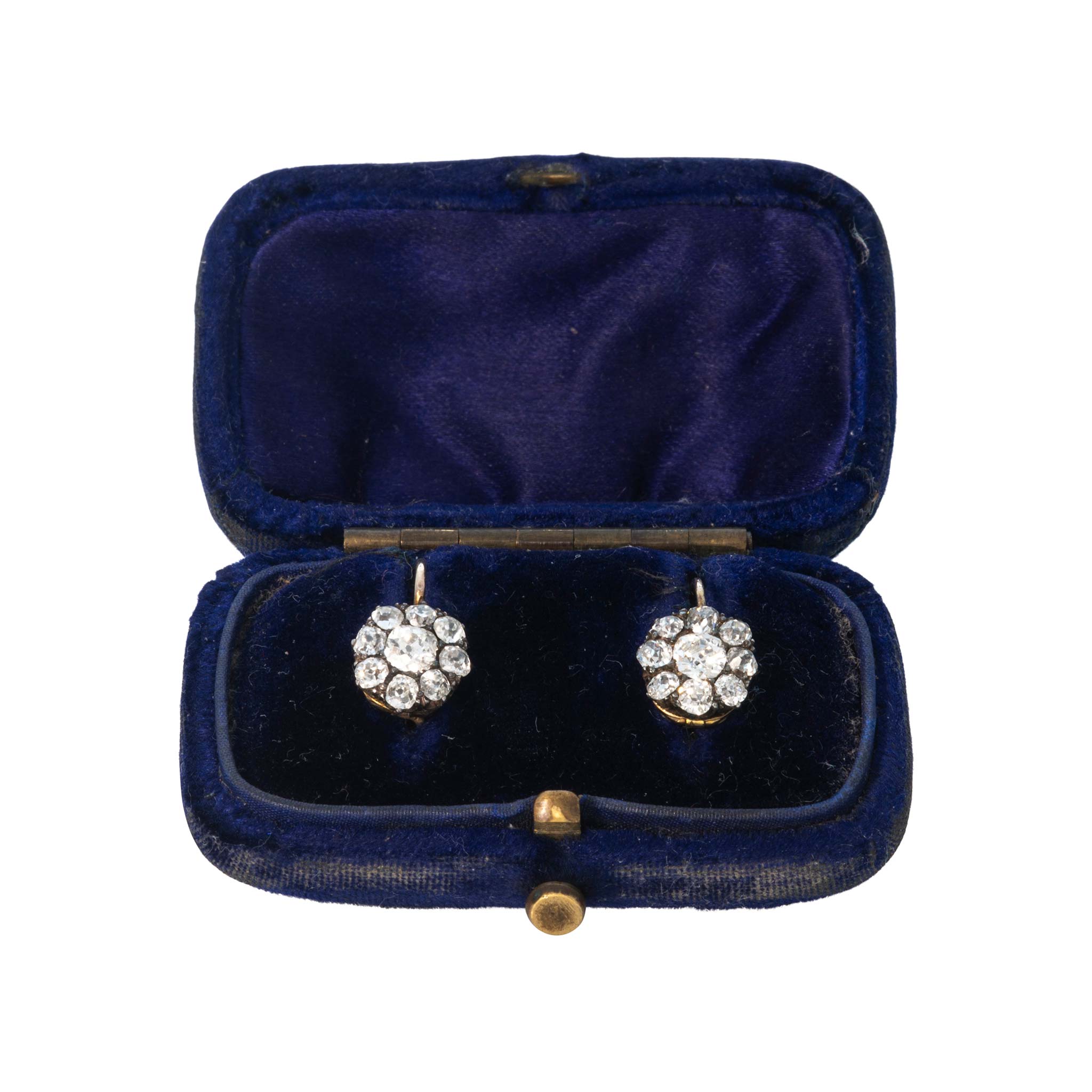 Victorian 1ctw Old Mine Cut Diamond Cluster Earrings