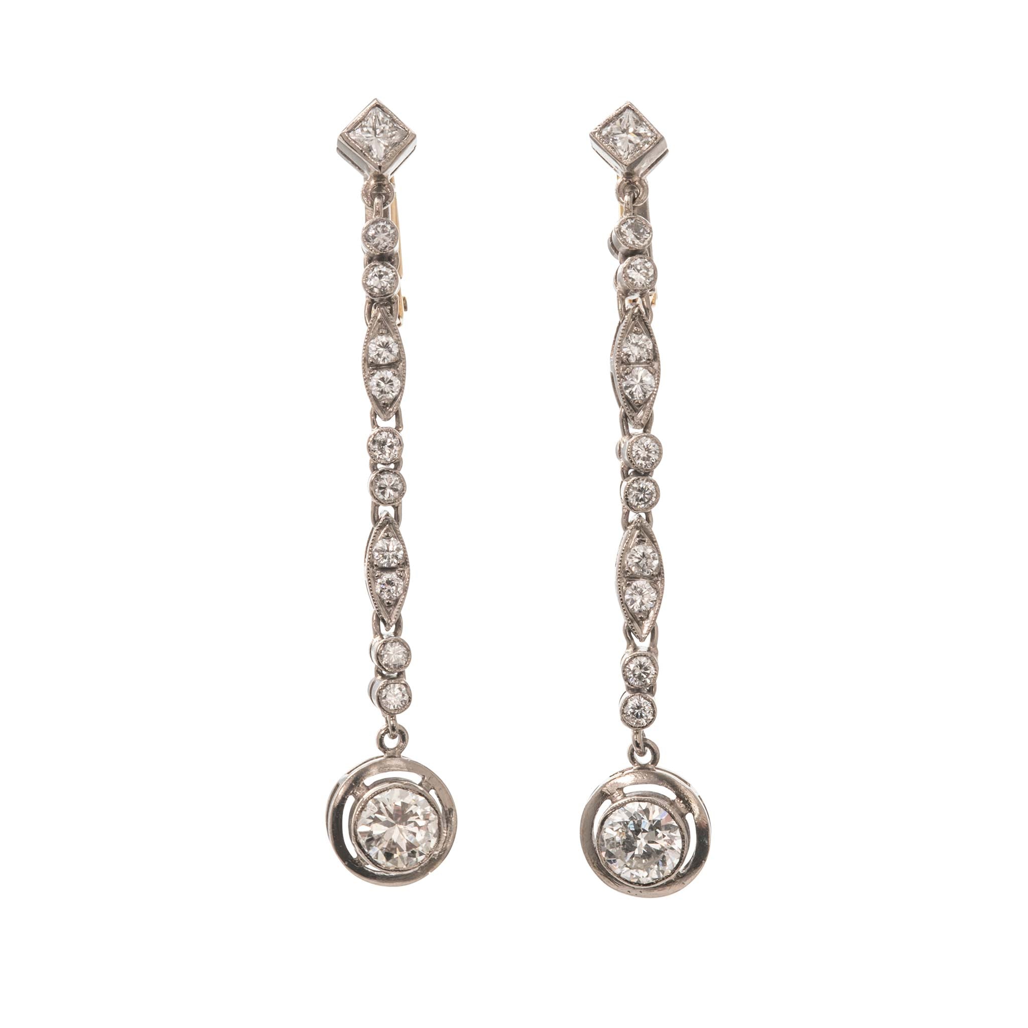 Edwardian Style 1ctw Diamond Platinum 18K Gold Drop Earrings