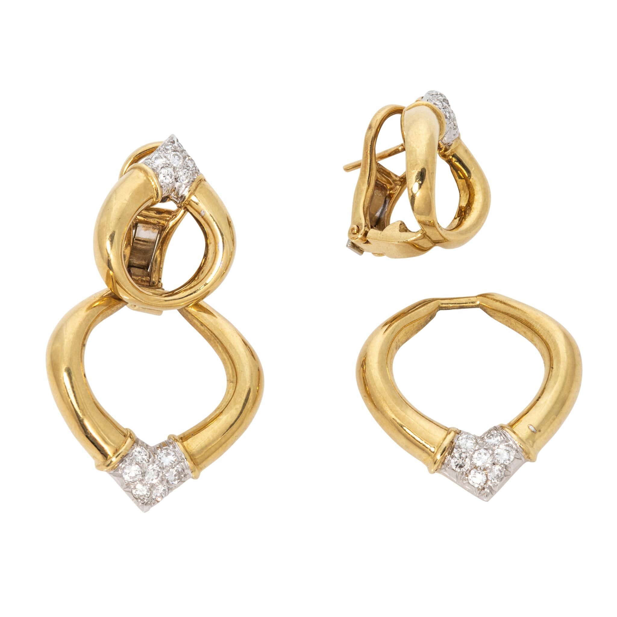 Vintage Diamond Pavé 18K Gold Removable Drop Earrings