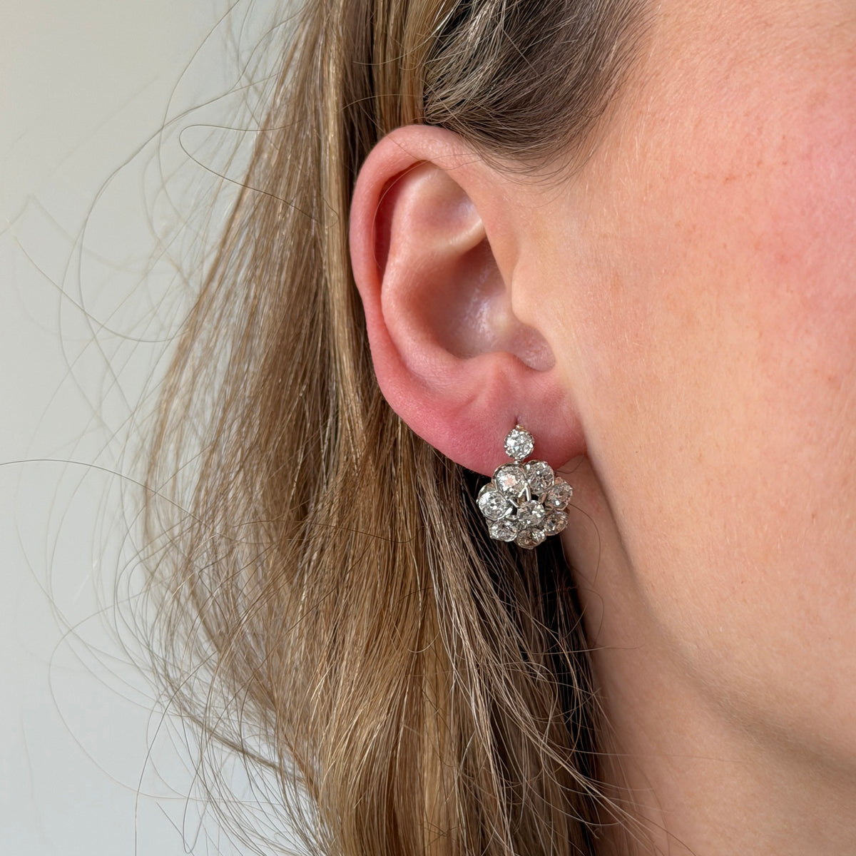 Victorian Style 3.6ctw Diamond Cluster Earrings