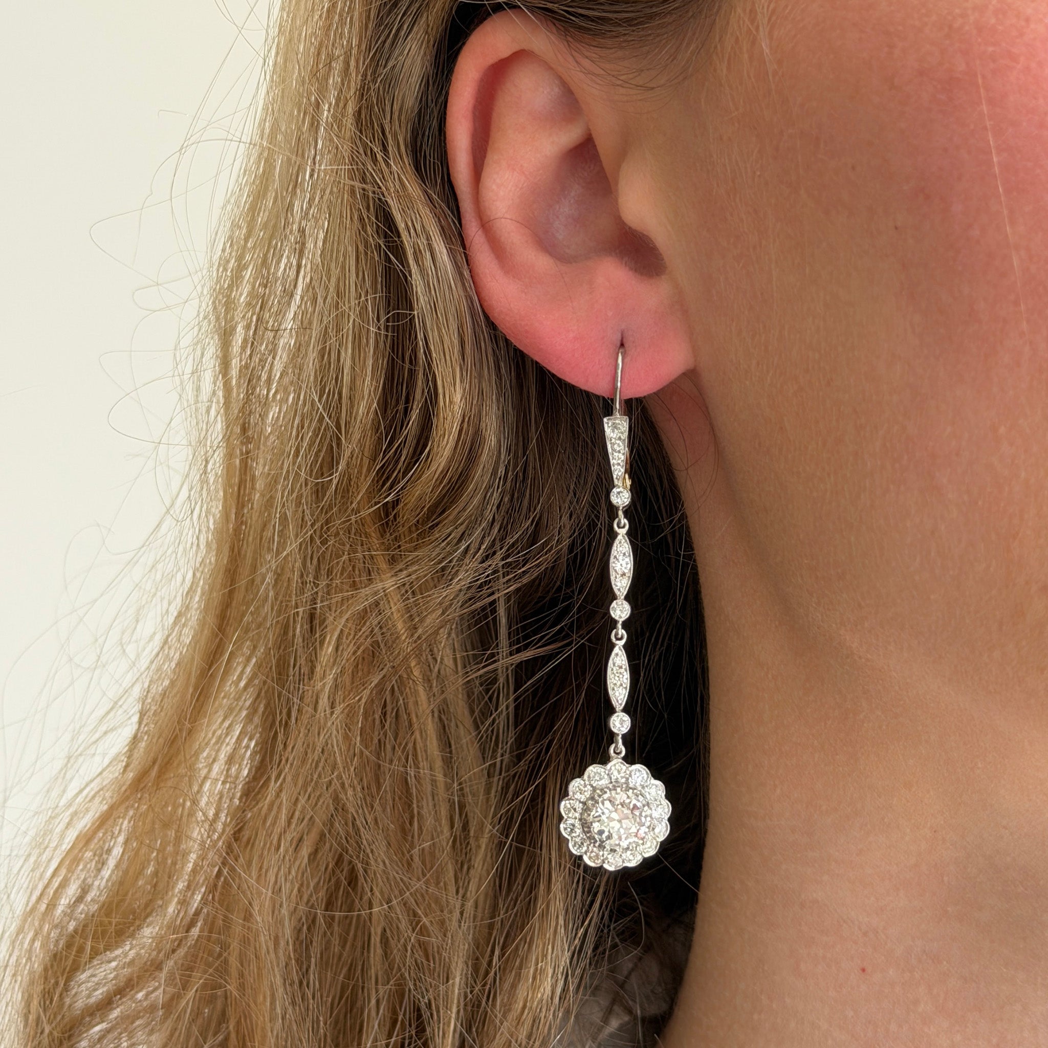 Edwardian Style 3.78ctw Diamond 14K Gold Drop Earrings