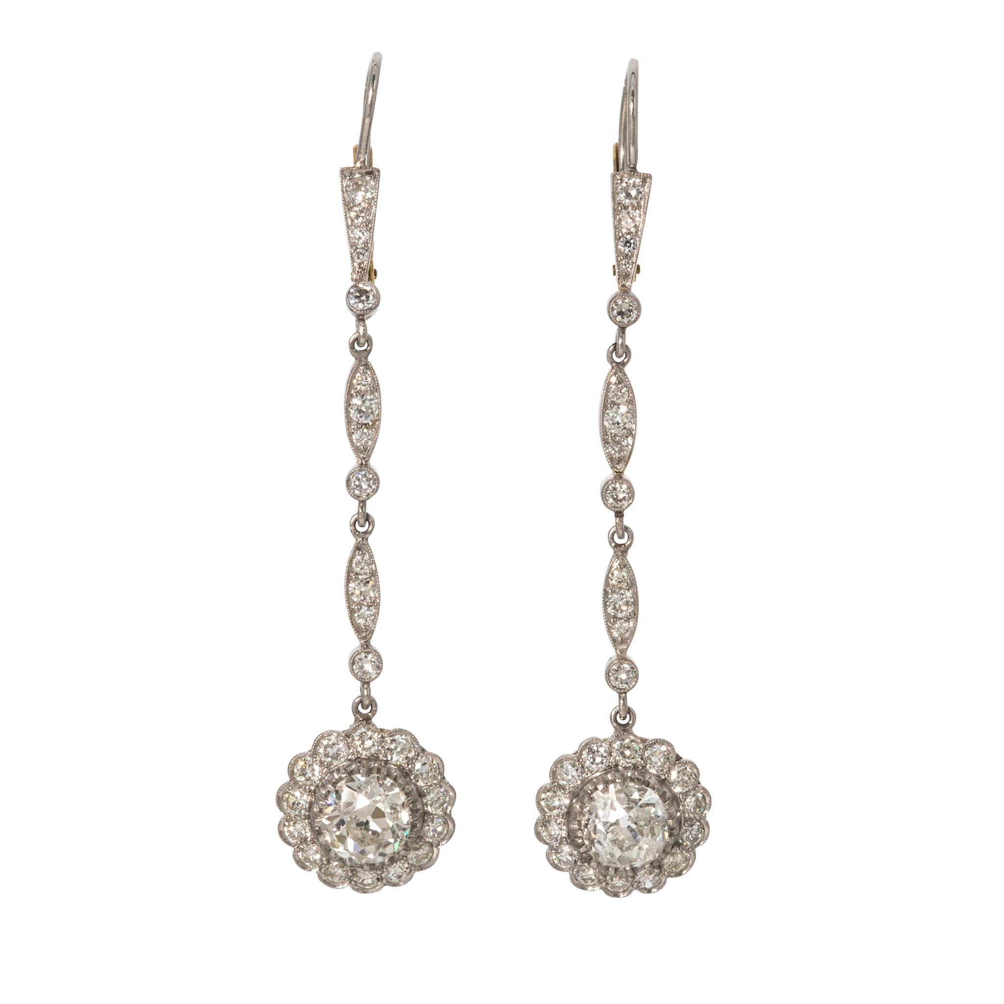 Edwardian Style 3.78ctw Diamond 14K Gold Drop Earrings