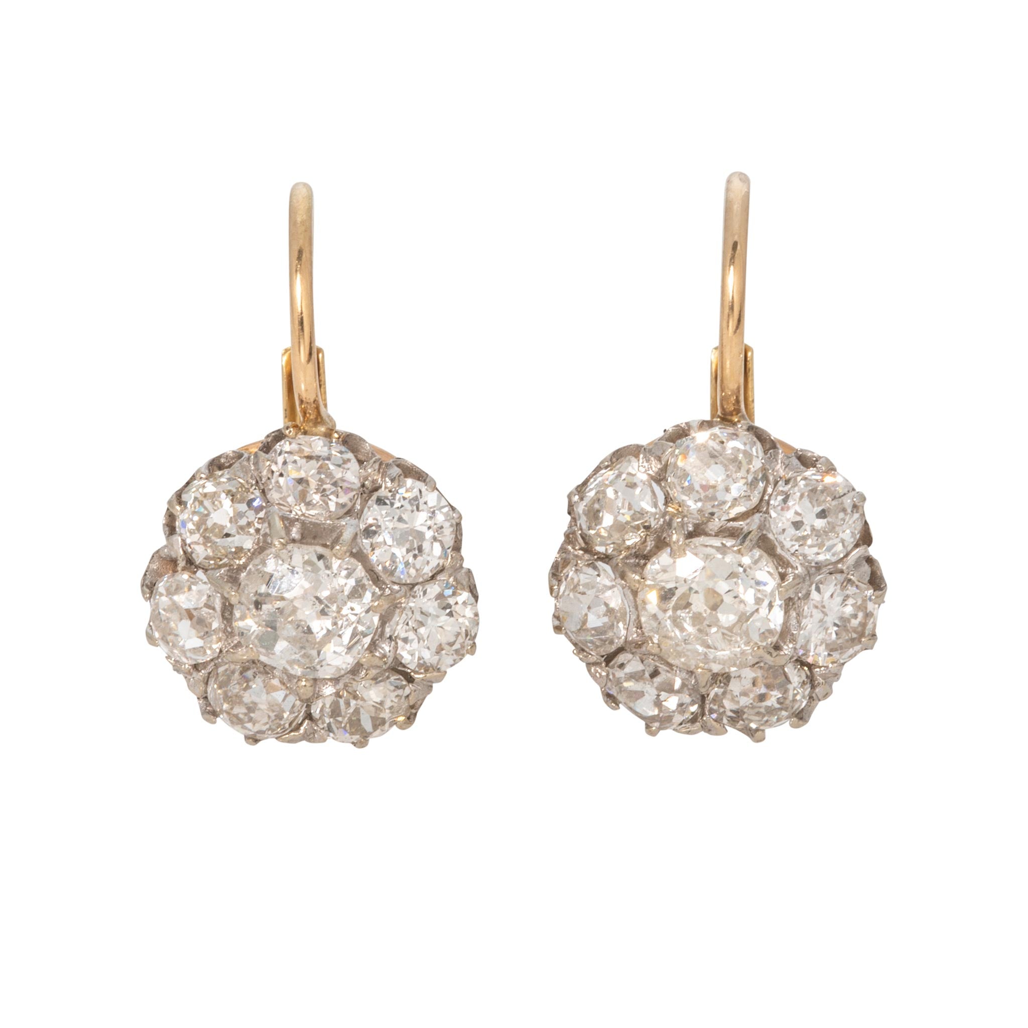 Victorian Style 3.67ctw Old Mine Cut Diamond Cluster Drop Earrings