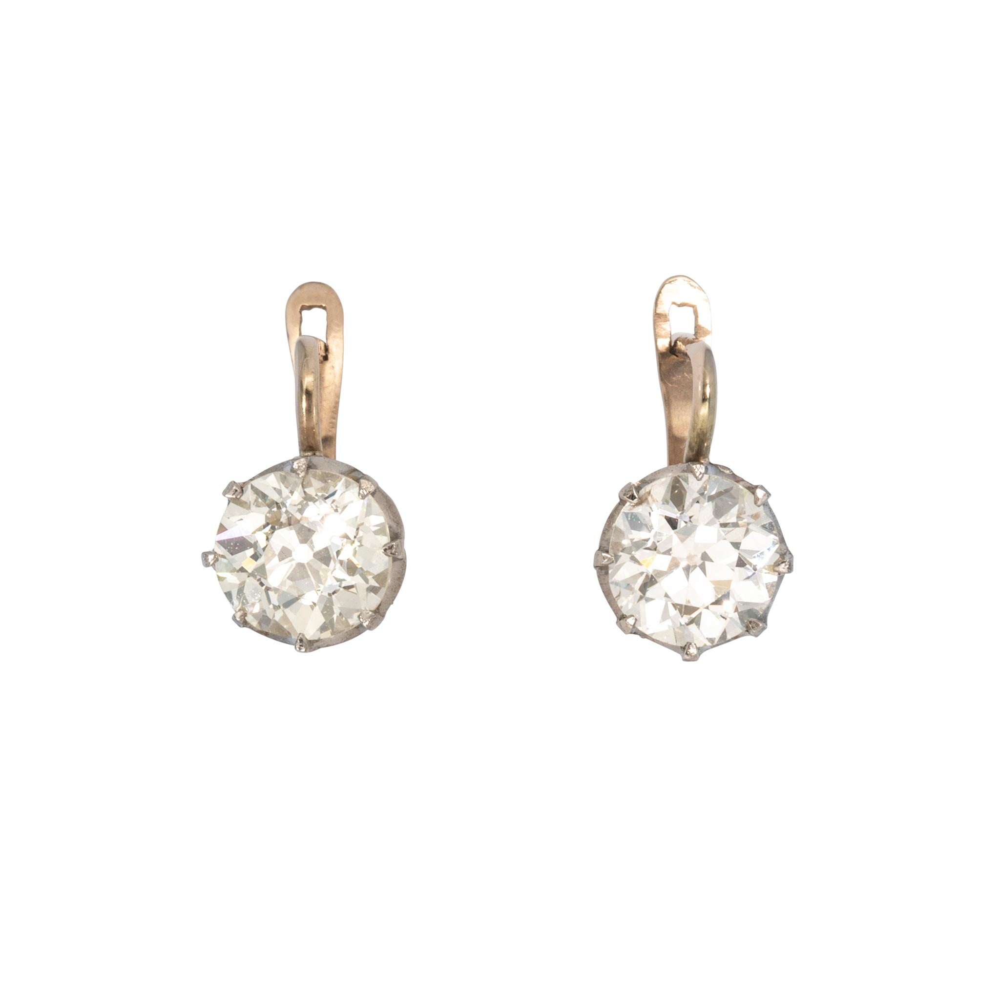 Estate 3.3ctw Old European Cut Diamond Drop Earrings